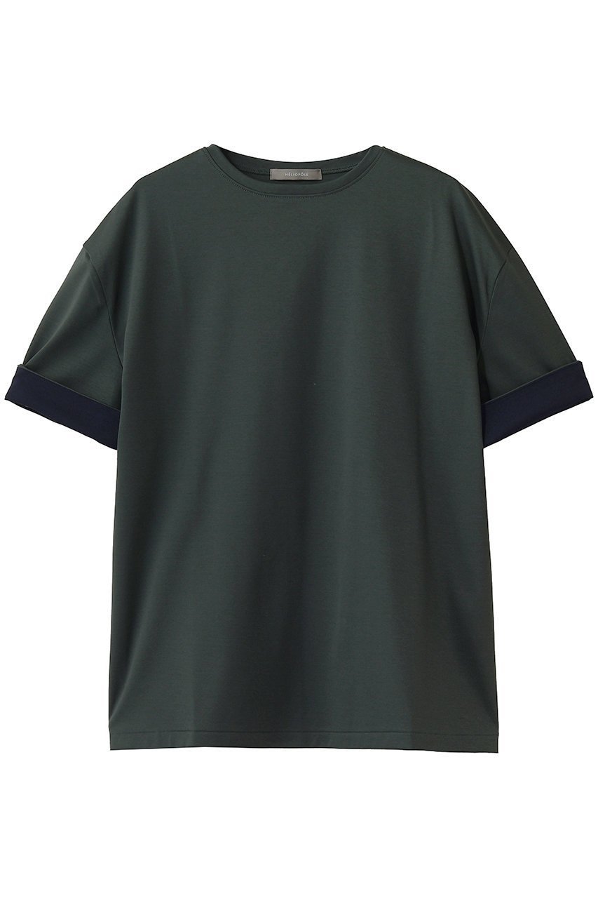 【エリオポール/heliopole】のコットンコントラストカフ Tシャツ インテリア・キッズ・メンズ・レディースファッション・服の通販 founy(ファニー) 　ファッション　Fashion　レディースファッション　Fashion for Women　トップス・カットソー　Cut & Sew Tops　シャツ・ブラウス・オフィスカジュアル　Elegant Blouses & Button-Ups　ロングTシャツ・Tシャツ　Longline T-Shirts & Tees　カットソー・ベーシックTシャツ　Cut-and-Sewn Tops / Stretch Tees & Basics　なめらか　Smooth, Silky Texture　ショート　Short, Short Length　シンプル　Simple, Minimal　スリーブ　Sleeve, Long Sleeve / Short Sleeve　半袖　Short Sleeve, Half Sleeve　新作・新入荷　New Arrivals / New In　ダークグリーン|ID: prp329100004942446 ipo3291000000037095022