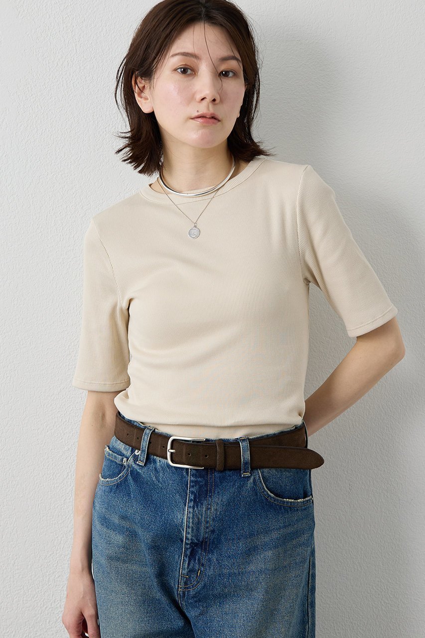 【ウィムガゼット/Whim Gazette】の半袖クルーネックテレコカットソー インテリア・キッズ・メンズ・レディースファッション・服の通販 founy(ファニー) 　ファッション　Fashion　レディースファッション　Fashion for Women　トップス・カットソー　Cut & Sew Tops　シャツ・ブラウス・オフィスカジュアル　Elegant Blouses & Button-Ups　ロングTシャツ・Tシャツ　Longline T-Shirts & Tees　カットソー・ベーシックTシャツ　Cut-and-Sewn Tops / Stretch Tees & Basics　インナー　Innerwear　カットソー　Cut and Sewn Top　ショート　Short, Short Length　シンプル　Simple, Minimal　ジャケット　Jacket, Outerwear　スマート　Smart, Elegant　スリーブ　Sleeve, Long Sleeve / Short Sleeve　テレコ　Ribbed, Rib Stitch　フィット　Fit, Slim Fit　フェミニン　Feminine, Girly　ブライト　Bright, Shiny　プレミアム　Premium, High-End　ベーシック　Basic, Essential　ボトム　Bottoms, Lower Wear　半袖　Short Sleeve, Half Sleeve　エレガント 上品　Elegant　新作・新入荷　New Arrivals / New In　ベージュ|ID: prp329100004942451 ipo3291000000037095065