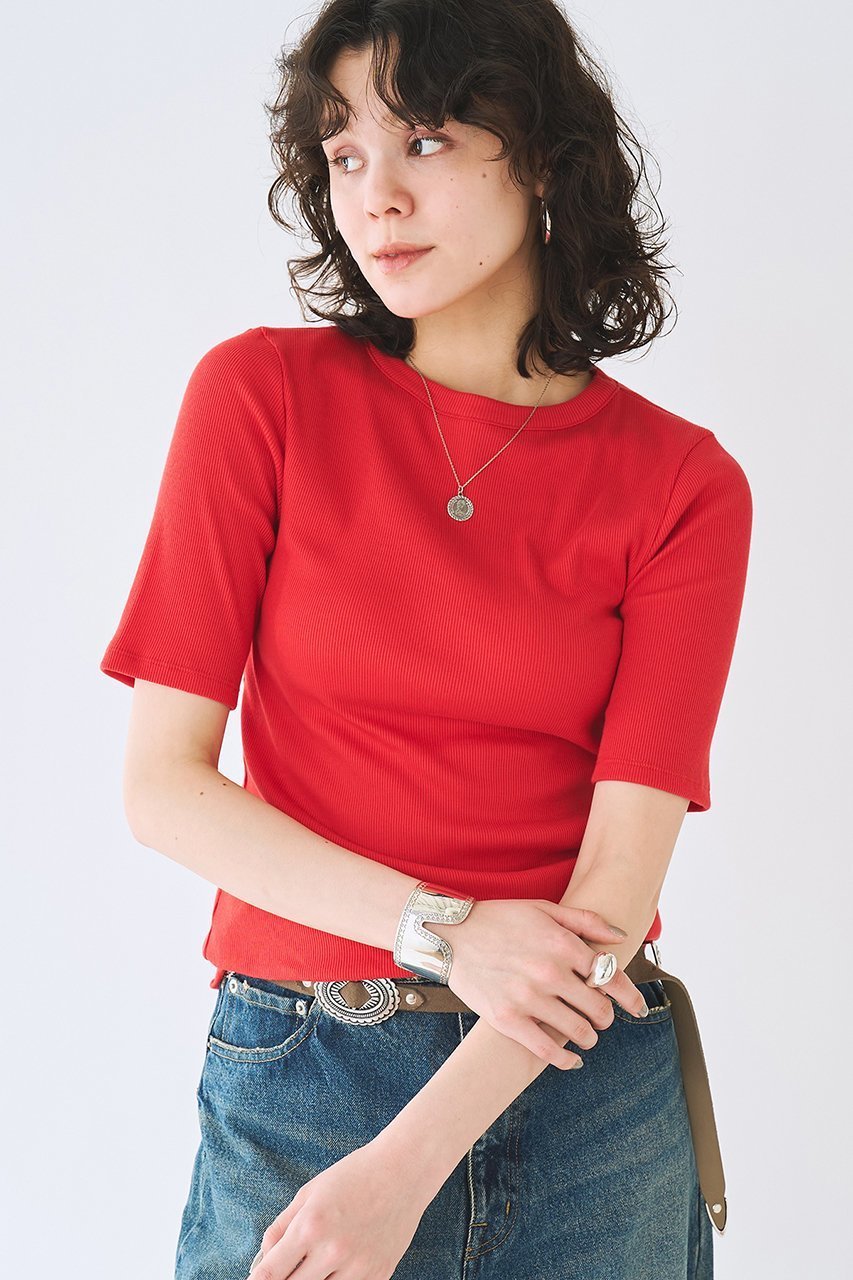 【ウィムガゼット/Whim Gazette】の半袖クルーネックテレコカットソー インテリア・キッズ・メンズ・レディースファッション・服の通販 founy(ファニー) 　ファッション　Fashion　レディースファッション　Fashion for Women　トップス・カットソー　Cut & Sew Tops　シャツ・ブラウス・オフィスカジュアル　Elegant Blouses & Button-Ups　ロングTシャツ・Tシャツ　Longline T-Shirts & Tees　カットソー・ベーシックTシャツ　Cut-and-Sewn Tops / Stretch Tees & Basics　インナー　Innerwear　カットソー　Cut and Sewn Top　ショート　Short, Short Length　シンプル　Simple, Minimal　ジャケット　Jacket, Outerwear　スマート　Smart, Elegant　スリーブ　Sleeve, Long Sleeve / Short Sleeve　テレコ　Ribbed, Rib Stitch　フィット　Fit, Slim Fit　フェミニン　Feminine, Girly　ブライト　Bright, Shiny　プレミアム　Premium, High-End　ベーシック　Basic, Essential　ボトム　Bottoms, Lower Wear　半袖　Short Sleeve, Half Sleeve　エレガント 上品　Elegant　新作・新入荷　New Arrivals / New In　レッド|ID: prp329100004942451 ipo3291000000037095067