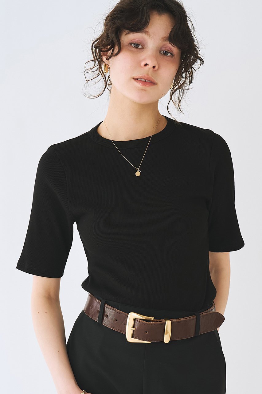 【ウィムガゼット/Whim Gazette】の半袖クルーネックテレコカットソー インテリア・キッズ・メンズ・レディースファッション・服の通販 founy(ファニー) 　ファッション　Fashion　レディースファッション　Fashion for Women　トップス・カットソー　Cut & Sew Tops　シャツ・ブラウス・オフィスカジュアル　Elegant Blouses & Button-Ups　ロングTシャツ・Tシャツ　Longline T-Shirts & Tees　カットソー・ベーシックTシャツ　Cut-and-Sewn Tops / Stretch Tees & Basics　インナー　Innerwear　カットソー　Cut and Sewn Top　ショート　Short, Short Length　シンプル　Simple, Minimal　ジャケット　Jacket, Outerwear　スマート　Smart, Elegant　スリーブ　Sleeve, Long Sleeve / Short Sleeve　テレコ　Ribbed, Rib Stitch　フィット　Fit, Slim Fit　フェミニン　Feminine, Girly　ブライト　Bright, Shiny　プレミアム　Premium, High-End　ベーシック　Basic, Essential　ボトム　Bottoms, Lower Wear　半袖　Short Sleeve, Half Sleeve　エレガント 上品　Elegant　新作・新入荷　New Arrivals / New In　ブラック|ID: prp329100004942451 ipo3291000000037095068