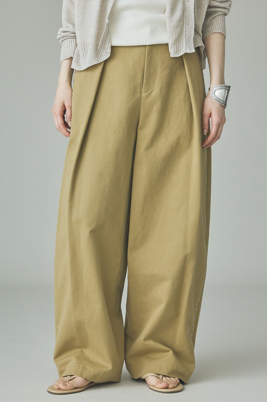 【カレンソロジー/Curensology】のコットンワッシャースタッズパンツ インテリア・キッズ・メンズ・レディースファッション・服の通販 founy(ファニー) 　ファッション　Fashion　レディースファッション　Fashion for Women　パンツ　Pants & Trousers　おすすめ　Recommended / Our Picks　ウォッシャブル　Machine Washable　シンプル　Simple, Minimal　スタッズ　Studs, Metal Accents　バランス　Balance, Style Balance　ワッシャー　Washer, Crinkled Finish　ヴィンテージ　Vintage Style　夏　Summer　新作・新入荷　New Arrivals / New In　羽織　Haori, Light Jacket　ベージュ|ID: prp329100004942490 ipo3291000000037095353