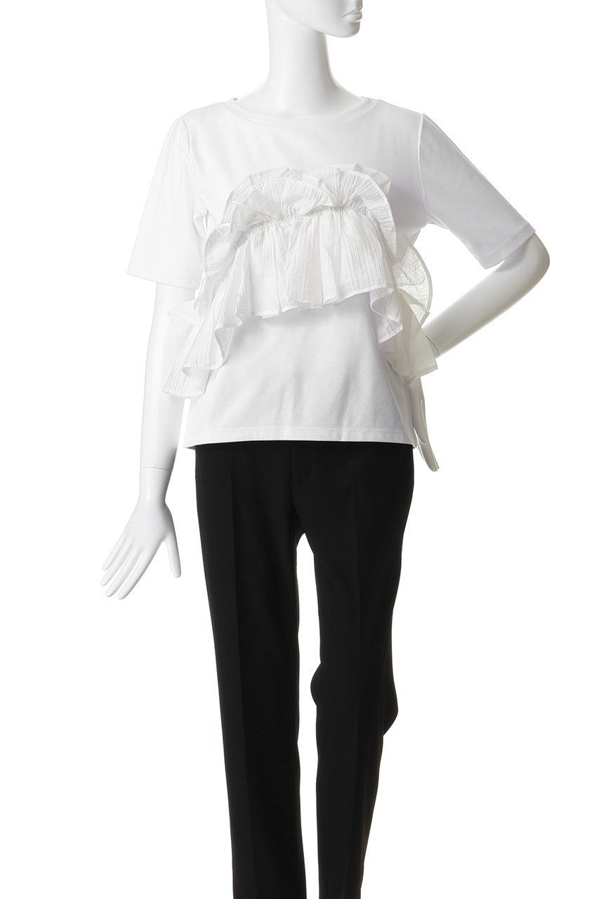 【ミディウミソリッド/MIDIUMISOLID】のShift Frill Tee Tシャツ 人気、トレンドファッション・服の通販 founy(ファニー) 　ファッション　Fashion　レディースファッション　Fashion for Women　トップス・カットソー　Cut & Sew Tops　シャツ・ブラウス・オフィスカジュアル　Elegant Blouses & Button-Ups　ロングTシャツ・Tシャツ　Longline T-Shirts & Tees　カットソー・ベーシックTシャツ　Cut-and-Sewn Tops / Stretch Tees & Basics　おすすめ　Recommended / Our Picks　イレギュラー　Irregular Design　コンパクト　Compact, Small Size　ショート　Short, Short Length　ジャケット　Jacket, Outerwear　スリーブ　Sleeve, Long Sleeve / Short Sleeve　フリル　Frill, Ruffle　新作・新入荷　New Arrivals / New In　other-2|ID: prp329100004942512 ipo3291000000037095547