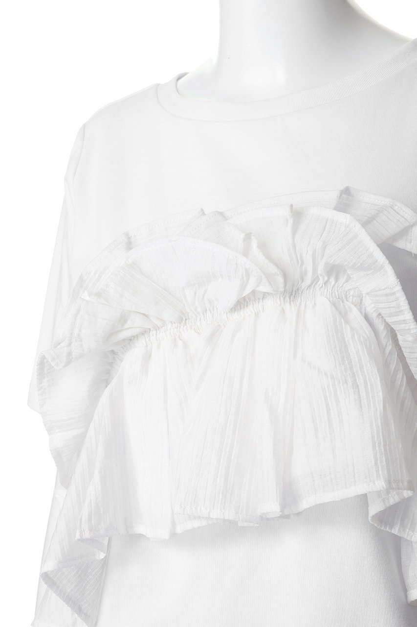 【ミディウミソリッド/MIDIUMISOLID】のShift Frill Tee Tシャツ 人気、トレンドファッション・服の通販 founy(ファニー) 　ファッション　Fashion　レディースファッション　Fashion for Women　トップス・カットソー　Cut & Sew Tops　シャツ・ブラウス・オフィスカジュアル　Elegant Blouses & Button-Ups　ロングTシャツ・Tシャツ　Longline T-Shirts & Tees　カットソー・ベーシックTシャツ　Cut-and-Sewn Tops / Stretch Tees & Basics　おすすめ　Recommended / Our Picks　イレギュラー　Irregular Design　コンパクト　Compact, Small Size　ショート　Short, Short Length　ジャケット　Jacket, Outerwear　スリーブ　Sleeve, Long Sleeve / Short Sleeve　フリル　Frill, Ruffle　新作・新入荷　New Arrivals / New In　other-5|ID: prp329100004942512 ipo3291000000037095550