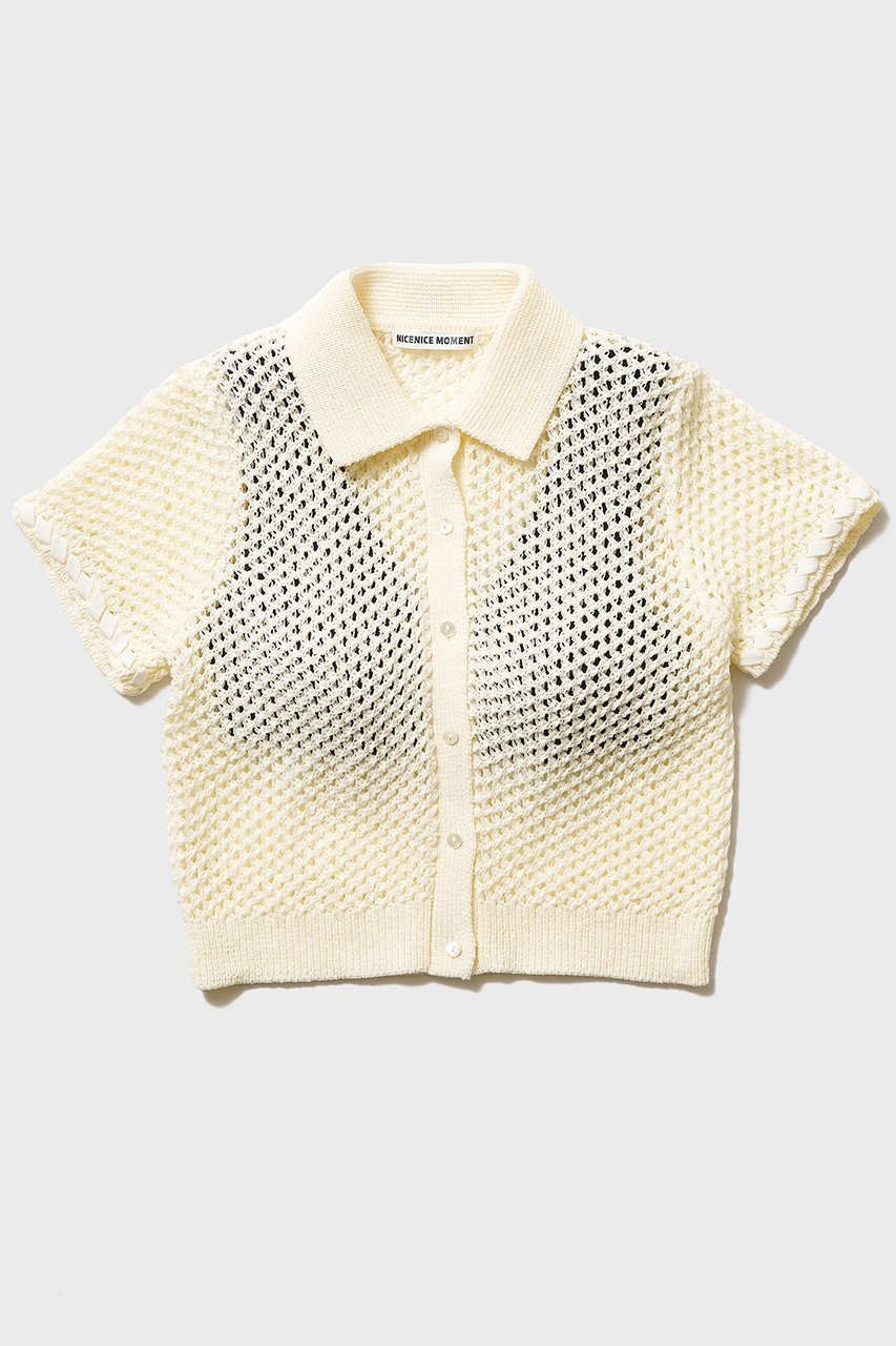 【ナイスナイスモーメント/NICENICE MOMENT】のアイレット ポロニット(不織布カップ付き) インテリア・キッズ・メンズ・レディースファッション・服の通販 founy(ファニー) 　ファッション　Fashion　レディースファッション　Fashion for Women　トップス・カットソー　Cut & Sew Tops　ニット　Knit Tops & Sweaters　カジュアルプルオーバー・ニットトップス　Pullovers & Knit Tops / Casual Pullovers　アイレット　Eyelet Lace　インナー　Innerwear　フロント　Front, Front Design　メッシュ　Mesh, Net Fabric　新作・新入荷　New Arrivals / New In　オフ|ID: prp329100004942527 ipo3291000000037095646