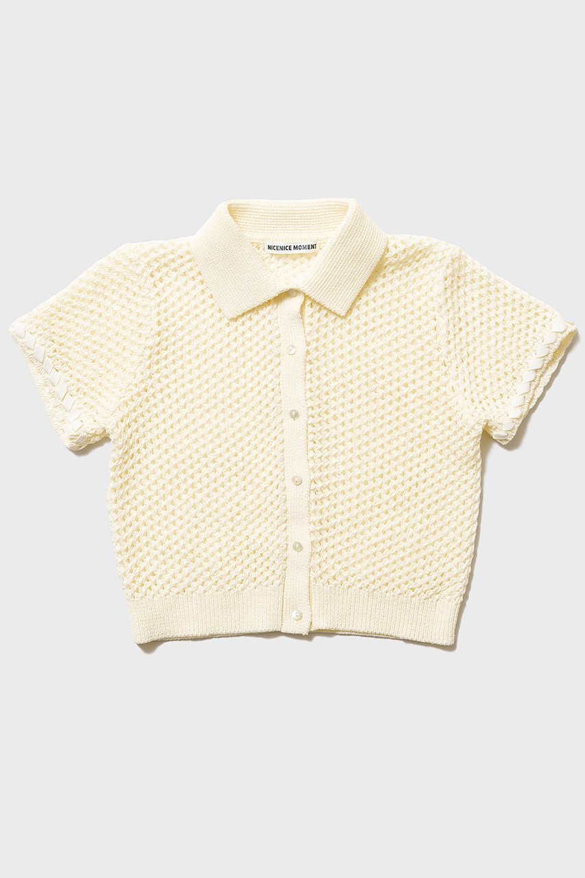 【ナイスナイスモーメント/NICENICE MOMENT】のアイレット ポロニット(不織布カップ付き) 人気、トレンドファッション・服の通販 founy(ファニー) 　ファッション　Fashion　レディースファッション　Fashion for Women　トップス・カットソー　Cut & Sew Tops　ニット　Knit Tops & Sweaters　カジュアルプルオーバー・ニットトップス　Pullovers & Knit Tops / Casual Pullovers　アイレット　Eyelet Lace　インナー　Innerwear　フロント　Front, Front Design　メッシュ　Mesh, Net Fabric　新作・新入荷　New Arrivals / New In　other-2|ID: prp329100004942527 ipo3291000000037095647