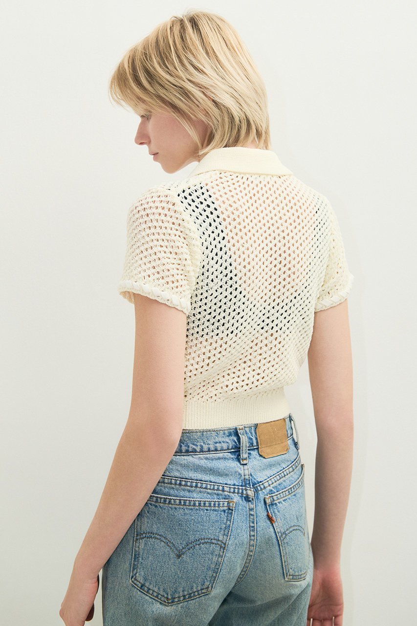 【ナイスナイスモーメント/NICENICE MOMENT】のアイレット ポロニット(不織布カップ付き) 人気、トレンドファッション・服の通販 founy(ファニー) 　ファッション　Fashion　レディースファッション　Fashion for Women　トップス・カットソー　Cut & Sew Tops　ニット　Knit Tops & Sweaters　カジュアルプルオーバー・ニットトップス　Pullovers & Knit Tops / Casual Pullovers　アイレット　Eyelet Lace　インナー　Innerwear　フロント　Front, Front Design　メッシュ　Mesh, Net Fabric　新作・新入荷　New Arrivals / New In　other-5|ID: prp329100004942527 ipo3291000000037095650