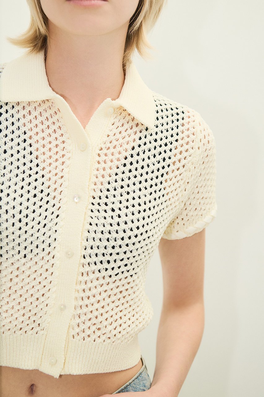 【ナイスナイスモーメント/NICENICE MOMENT】のアイレット ポロニット(不織布カップ付き) 人気、トレンドファッション・服の通販 founy(ファニー) 　ファッション　Fashion　レディースファッション　Fashion for Women　トップス・カットソー　Cut & Sew Tops　ニット　Knit Tops & Sweaters　カジュアルプルオーバー・ニットトップス　Pullovers & Knit Tops / Casual Pullovers　アイレット　Eyelet Lace　インナー　Innerwear　フロント　Front, Front Design　メッシュ　Mesh, Net Fabric　新作・新入荷　New Arrivals / New In　other-6|ID: prp329100004942527 ipo3291000000037095651