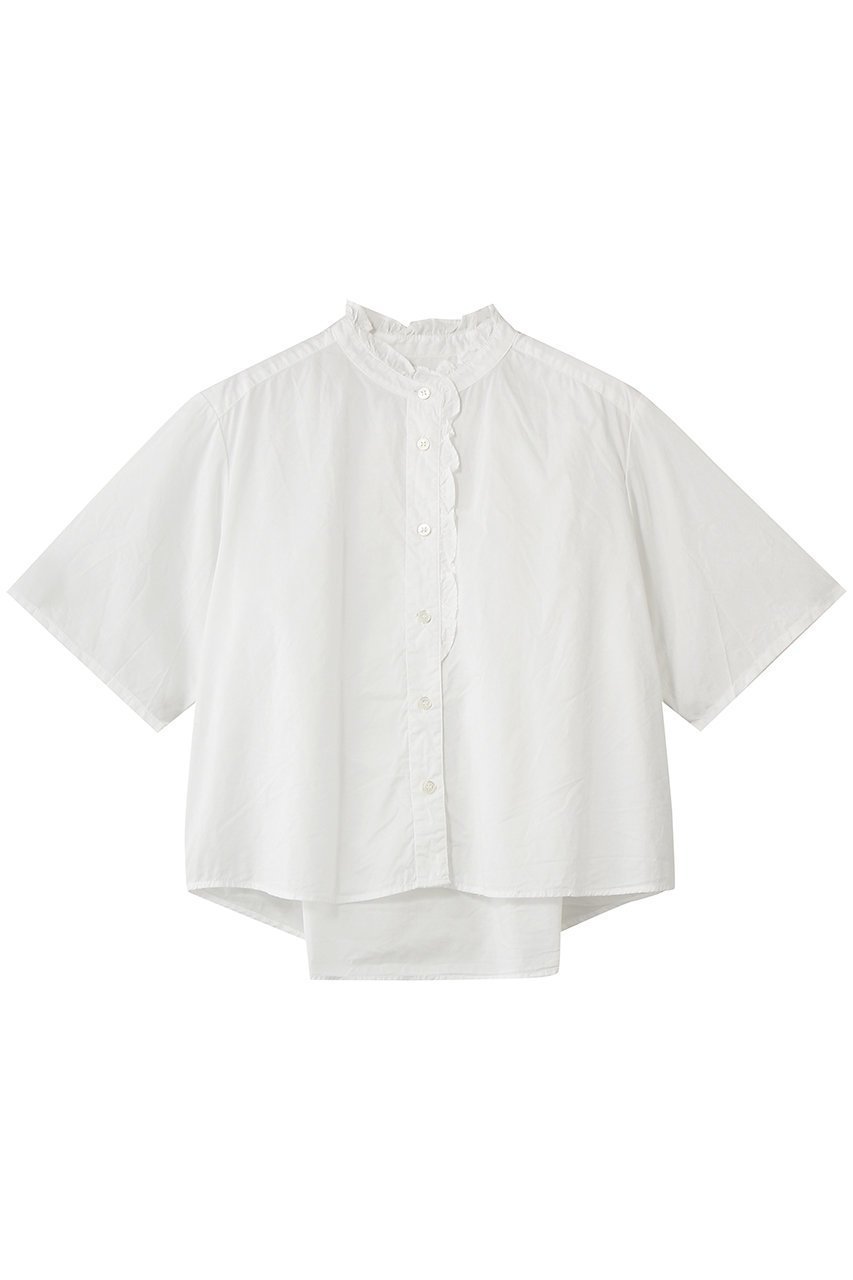 【ミディウミ/MidiUmi】のh/s front half frill shirt シャツ インテリア・キッズ・メンズ・レディースファッション・服の通販 founy(ファニー) 　ファッション　Fashion　レディースファッション　Fashion for Women　トップス・カットソー　Cut & Sew Tops　シャツ・ブラウス・オフィスカジュアル　Elegant Blouses & Button-Ups　おすすめ　Recommended / Our Picks　クロップド　Cropped, Short Length　ショート　Short, Short Length　ジャケット　Jacket, Outerwear　スタンド　Stand Collar, Upright Stand　スリーブ　Sleeve, Long Sleeve / Short Sleeve　トレンド　Trend, Trending Now　フリル　Frill, Ruffle　新作・新入荷　New Arrivals / New In　off white|ID: prp329100004942540 ipo3291000000037095727