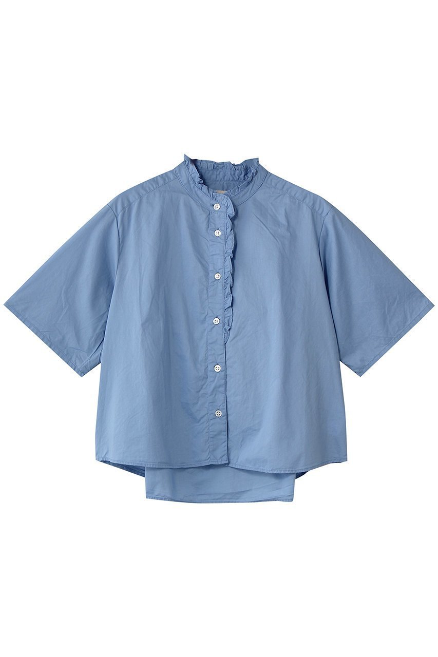 【ミディウミ/MidiUmi】のh/s front half frill shirt シャツ インテリア・キッズ・メンズ・レディースファッション・服の通販 founy(ファニー) 　ファッション　Fashion　レディースファッション　Fashion for Women　トップス・カットソー　Cut & Sew Tops　シャツ・ブラウス・オフィスカジュアル　Elegant Blouses & Button-Ups　おすすめ　Recommended / Our Picks　クロップド　Cropped, Short Length　ショート　Short, Short Length　ジャケット　Jacket, Outerwear　スタンド　Stand Collar, Upright Stand　スリーブ　Sleeve, Long Sleeve / Short Sleeve　トレンド　Trend, Trending Now　フリル　Frill, Ruffle　新作・新入荷　New Arrivals / New In　blueA|ID: prp329100004942540 ipo3291000000037095728