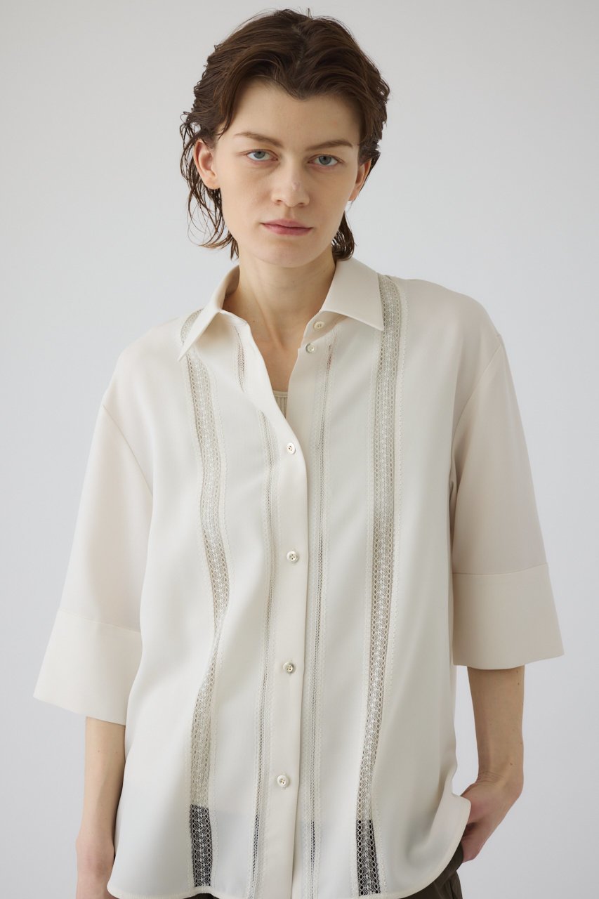 【リムアーク/RIM.ARK】の【5/1 10:00販売開始】Lace docking SH/シャツ インテリア・キッズ・メンズ・レディースファッション・服の通販 founy(ファニー) 　ファッション　Fashion　レディースファッション　Fashion for Women　トップス・カットソー　Cut & Sew Tops　シャツ・ブラウス・オフィスカジュアル　Elegant Blouses & Button-Ups　ショート　Short, Short Length　スタイリッシュ　Stylish, Fashionable　スラックス　Slacks, Dress Pants　スリーブ　Sleeve, Long Sleeve / Short Sleeve　スーツ　Suit, Formalwear　タンク　Tank Top, Sleeveless Top　ドッキング　Docking, Mixed Material　フロント　Front, Front Design　マニッシュ　Mannish, Boyish　レース　Lace, Lace Fabric　ワイド　Wide, Wide Fit　おすすめ　Recommended / Our Picks　新作・新入荷　New Arrivals / New In　ホワイト|ID: prp329100004942603 ipo3291000000037096298