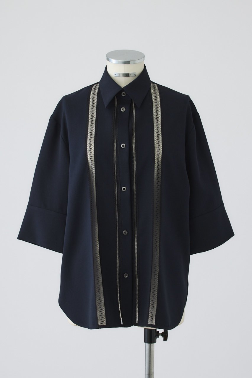 【リムアーク/RIM.ARK】の【5/1 10:00販売開始】Lace docking SH/シャツ インテリア・キッズ・メンズ・レディースファッション・服の通販 founy(ファニー) 　ファッション　Fashion　レディースファッション　Fashion for Women　トップス・カットソー　Cut & Sew Tops　シャツ・ブラウス・オフィスカジュアル　Elegant Blouses & Button-Ups　ショート　Short, Short Length　スタイリッシュ　Stylish, Fashionable　スラックス　Slacks, Dress Pants　スリーブ　Sleeve, Long Sleeve / Short Sleeve　スーツ　Suit, Formalwear　タンク　Tank Top, Sleeveless Top　ドッキング　Docking, Mixed Material　フロント　Front, Front Design　マニッシュ　Mannish, Boyish　レース　Lace, Lace Fabric　ワイド　Wide, Wide Fit　おすすめ　Recommended / Our Picks　新作・新入荷　New Arrivals / New In　ネイビー|ID: prp329100004942603 ipo3291000000037096299