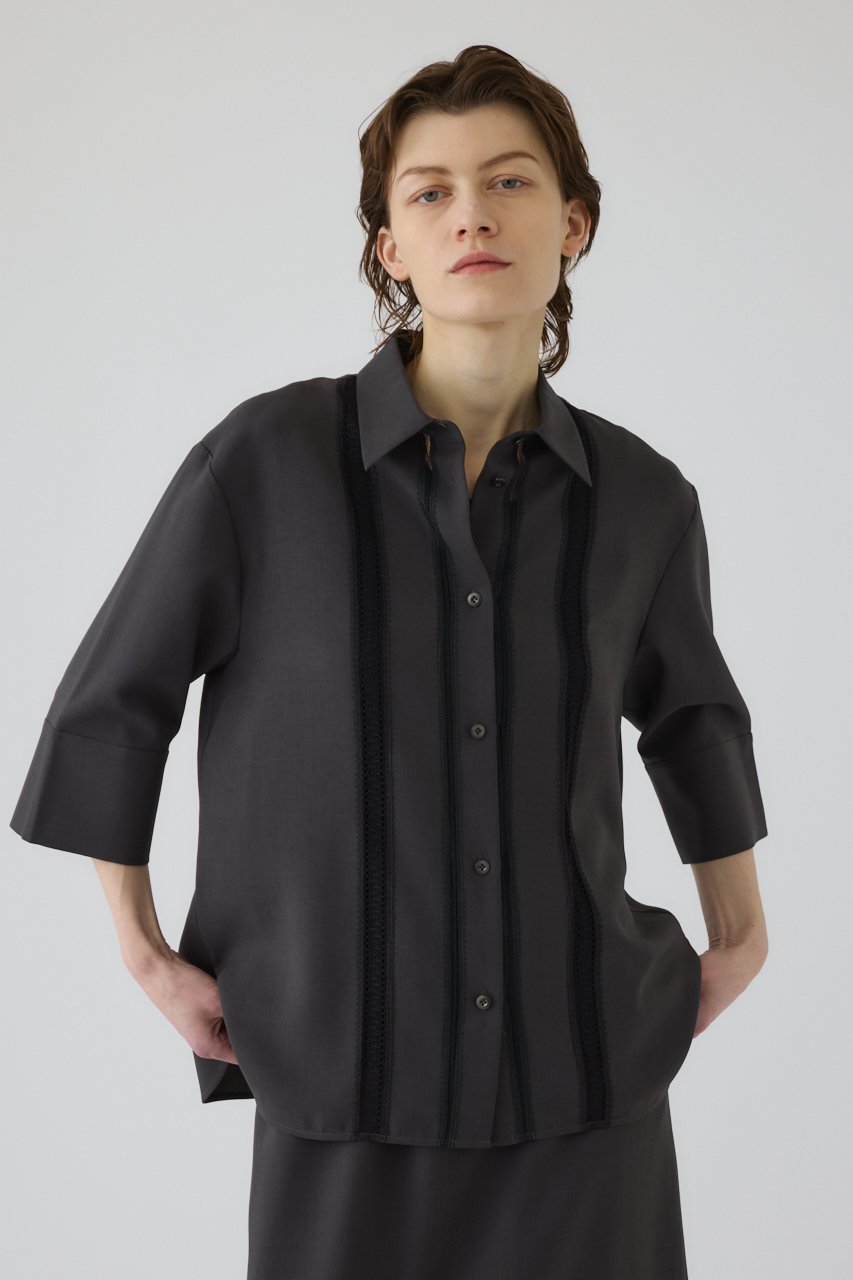 【リムアーク/RIM.ARK】の【5/1 10:00販売開始】Lace docking SH/シャツ インテリア・キッズ・メンズ・レディースファッション・服の通販 founy(ファニー) 　ファッション　Fashion　レディースファッション　Fashion for Women　トップス・カットソー　Cut & Sew Tops　シャツ・ブラウス・オフィスカジュアル　Elegant Blouses & Button-Ups　ショート　Short, Short Length　スタイリッシュ　Stylish, Fashionable　スラックス　Slacks, Dress Pants　スリーブ　Sleeve, Long Sleeve / Short Sleeve　スーツ　Suit, Formalwear　タンク　Tank Top, Sleeveless Top　ドッキング　Docking, Mixed Material　フロント　Front, Front Design　マニッシュ　Mannish, Boyish　レース　Lace, Lace Fabric　ワイド　Wide, Wide Fit　おすすめ　Recommended / Our Picks　新作・新入荷　New Arrivals / New In　グレー|ID: prp329100004942603 ipo3291000000037096300