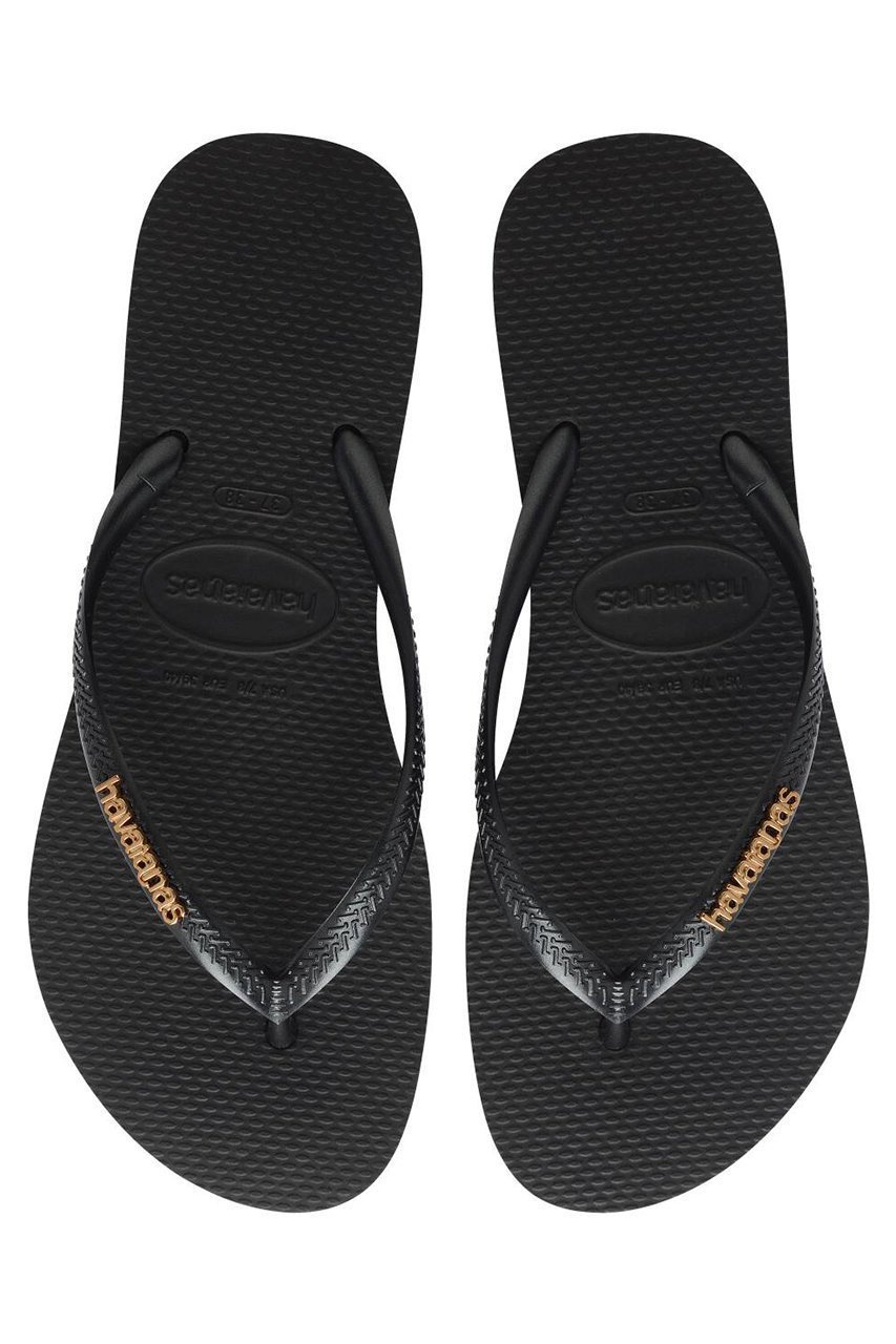 【ハワイアナス/havaianas】のSLIM LOGO METALLIC ビーチサンダル インテリア・キッズ・メンズ・レディースファッション・服の通販 founy(ファニー) 　ファッション　Fashion　レディースファッション　Fashion for Women　おすすめ　Recommended / Our Picks　サンダル　Sandals, Summer Shoes　ビーチ　Beach, Seaside　新作・新入荷　New Arrivals / New In　ブラック×ゴールデン|ID: prp329100004942609 ipo3291000000037096360