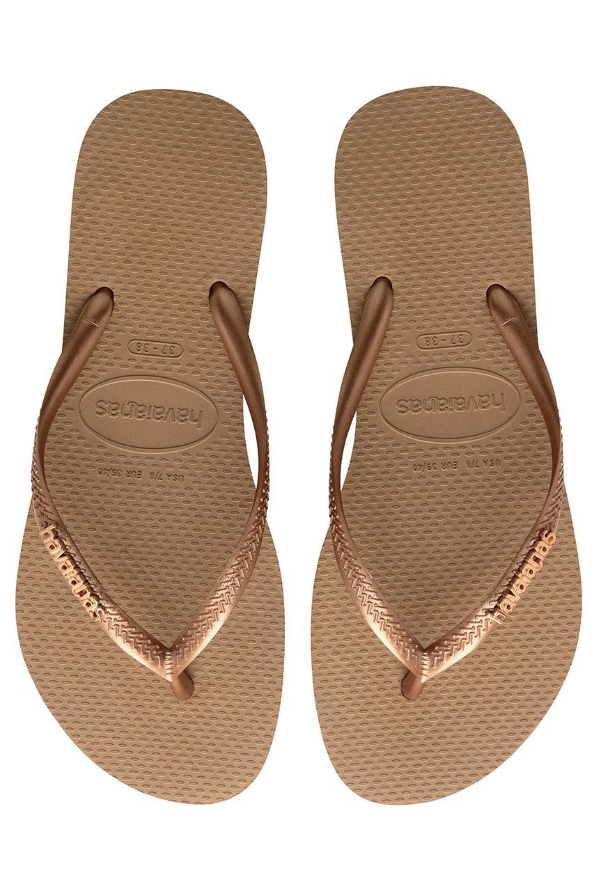 【ハワイアナス/havaianas】のSLIM LOGO METALLIC ビーチサンダル インテリア・キッズ・メンズ・レディースファッション・服の通販 founy(ファニー) 　ファッション　Fashion　レディースファッション　Fashion for Women　おすすめ　Recommended / Our Picks　サンダル　Sandals, Summer Shoes　ビーチ　Beach, Seaside　新作・新入荷　New Arrivals / New In　ローズゴールド|ID: prp329100004942609 ipo3291000000037096361