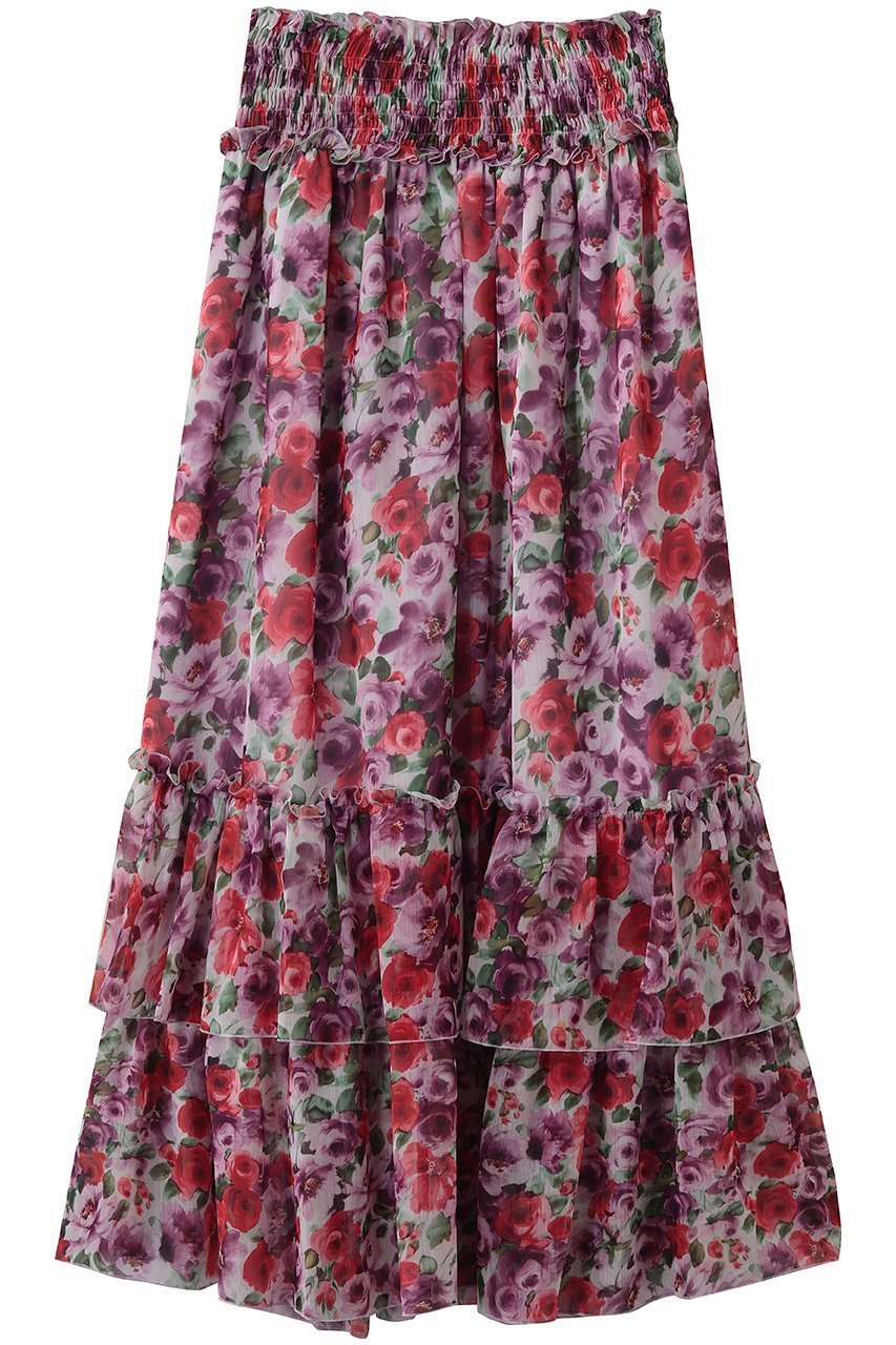 【その他のブランド/Other】のフラワー柄 ティアードスカート インテリア・キッズ・メンズ・レディースファッション・服の通販 founy(ファニー) 　ファッション　Fashion　レディースファッション　Fashion for Women　スカート　Skirts　ティアードスカート　Tiered Skirts　ロングスカート　Long Skirts / Maxi & Midi Skirts　コレクション　Collection, Seasonal Line　ティアードスカート　Tiered Skirt, Flounced Skirt　ドレープ　Drape, Draping Fabric　フラワー　Flower, Floral　プリント　Print, Printed Pattern　ロング　Long, Long-Length　エレガント 上品　Elegant　新作・新入荷　New Arrivals / New In　パープル|ID: prp329100004942647 ipo3291000000037096657