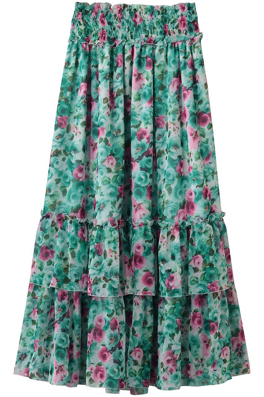 【その他のブランド/Other】のフラワー柄 ティアードスカート インテリア・キッズ・メンズ・レディースファッション・服の通販 founy(ファニー) 　ファッション　Fashion　レディースファッション　Fashion for Women　スカート　Skirts　ティアードスカート　Tiered Skirts　ロングスカート　Long Skirts / Maxi & Midi Skirts　コレクション　Collection, Seasonal Line　ティアードスカート　Tiered Skirt, Flounced Skirt　ドレープ　Drape, Draping Fabric　フラワー　Flower, Floral　プリント　Print, Printed Pattern　ロング　Long, Long-Length　エレガント 上品　Elegant　新作・新入荷　New Arrivals / New In　グリーン|ID: prp329100004942647 ipo3291000000037096658