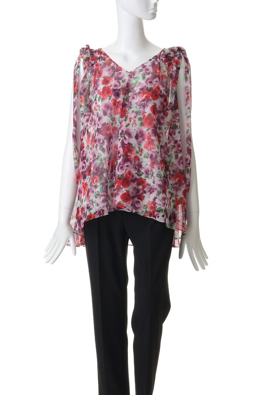 【その他のブランド/Other】のフラワー柄 ショルダーリボン ブラウス 人気、トレンドファッション・服の通販 founy(ファニー) 　ファッション　Fashion　レディースファッション　Fashion for Women　トップス・カットソー　Cut & Sew Tops　シャツ・ブラウス・オフィスカジュアル　Elegant Blouses & Button-Ups　おすすめ　Recommended / Our Picks　イタリア　Italy　コレクション　Collection, Seasonal Line　シャーリング　Shirring, Ruched　ショルダー　Shoulder, Shoulder Strap　ショート　Short, Short Length　スリーブ　Sleeve, Long Sleeve / Short Sleeve　ティアード　Tiered, Tiered Style　デコルテ　Décolleté, Neckline　ドレープ　Drape, Draping Fabric　フラワー　Flower, Floral　プリント　Print, Printed Pattern　リボン　Ribbon, Bow　新作・新入荷　New Arrivals / New In　other-2|ID: prp329100004942648 ipo3291000000037096668