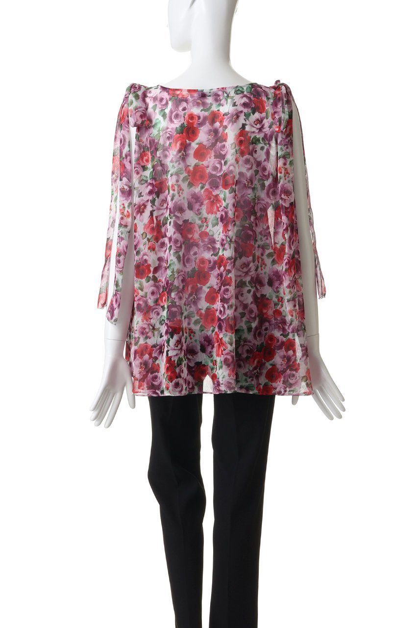 【その他のブランド/Other】のフラワー柄 ショルダーリボン ブラウス 人気、トレンドファッション・服の通販 founy(ファニー) 　ファッション　Fashion　レディースファッション　Fashion for Women　トップス・カットソー　Cut & Sew Tops　シャツ・ブラウス・オフィスカジュアル　Elegant Blouses & Button-Ups　おすすめ　Recommended / Our Picks　イタリア　Italy　コレクション　Collection, Seasonal Line　シャーリング　Shirring, Ruched　ショルダー　Shoulder, Shoulder Strap　ショート　Short, Short Length　スリーブ　Sleeve, Long Sleeve / Short Sleeve　ティアード　Tiered, Tiered Style　デコルテ　Décolleté, Neckline　ドレープ　Drape, Draping Fabric　フラワー　Flower, Floral　プリント　Print, Printed Pattern　リボン　Ribbon, Bow　新作・新入荷　New Arrivals / New In　other-4|ID: prp329100004942648 ipo3291000000037096670