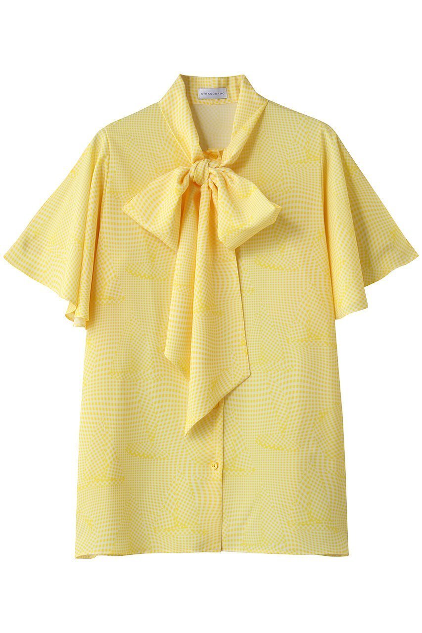 【その他のブランド/Other】のチェック柄 ボウタイブラウス インテリア・キッズ・メンズ・レディースファッション・服の通販 founy(ファニー) 　ファッション　Fashion　レディースファッション　Fashion for Women　トップス・カットソー　Cut & Sew Tops　シャツ・ブラウス・オフィスカジュアル　Elegant Blouses & Button-Ups　おすすめ　Recommended / Our Picks　ギンガム　Gingham, Gingham Fabric　ショート　Short, Short Length　スリット　Slit, Slit Detail　スリーブ　Sleeve, Long Sleeve / Short Sleeve　チェック　Check, Plaid, Tartan　フレア　Flare, Flared　プリント　Print, Printed Pattern　モチーフ　Motif, Design Theme　夏　Summer　新作・新入荷　New Arrivals / New In　春　Spring　S/S・春夏　SS, Spring/Summer, Warm Season　イエロー|ID: prp329100004942649 ipo3291000000037096676