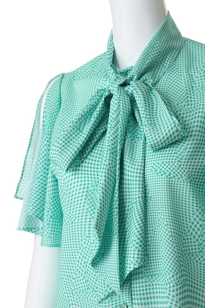 【その他のブランド/Other】のチェック柄 ボウタイブラウス 人気、トレンドファッション・服の通販 founy(ファニー) 　ファッション　Fashion　レディースファッション　Fashion for Women　トップス・カットソー　Cut & Sew Tops　シャツ・ブラウス・オフィスカジュアル　Elegant Blouses & Button-Ups　おすすめ　Recommended / Our Picks　ギンガム　Gingham, Gingham Fabric　ショート　Short, Short Length　スリット　Slit, Slit Detail　スリーブ　Sleeve, Long Sleeve / Short Sleeve　チェック　Check, Plaid, Tartan　フレア　Flare, Flared　プリント　Print, Printed Pattern　モチーフ　Motif, Design Theme　夏　Summer　新作・新入荷　New Arrivals / New In　春　Spring　S/S・春夏　SS, Spring/Summer, Warm Season　other-5|ID: prp329100004942649 ipo3291000000037096681