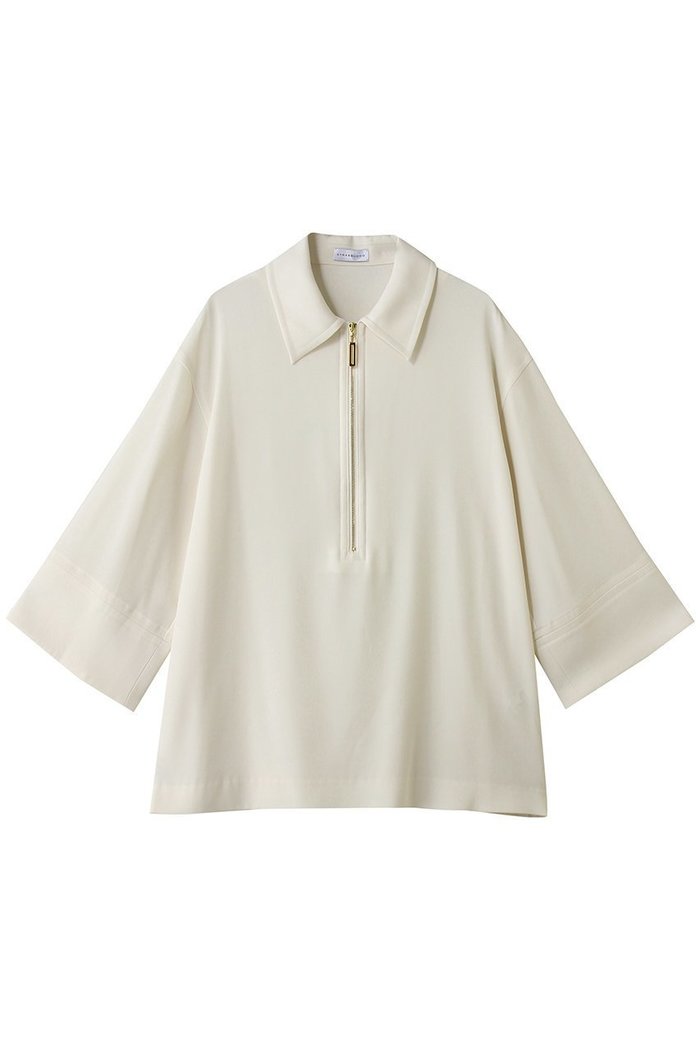 【ストラスブルゴ/STRASBURGO】のバックサテンジョーゼットフロントメタルファスナー襟付きプルオーバー インテリア・キッズ・メンズ・レディースファッション・服の通販 founy(ファニー) https://founy.com/ ファッション Fashion レディースファッション Fashion for Women トップス・カットソー Cut & Sew Tops シャツ・ブラウス・オフィスカジュアル Elegant Blouses & Button-Ups カジュアルプルオーバー・ニットトップス Pullovers & Knit Tops / Casual Pullovers バッグ Bags ショート Short, Short Length ストレッチ Stretch, Stretchy Fabric スリーブ Sleeve, Long Sleeve / Short Sleeve フロント Front, Front Design 新作・新入荷 New Arrivals / New In |ID: prp329100004942657 ipo3291000000037096739