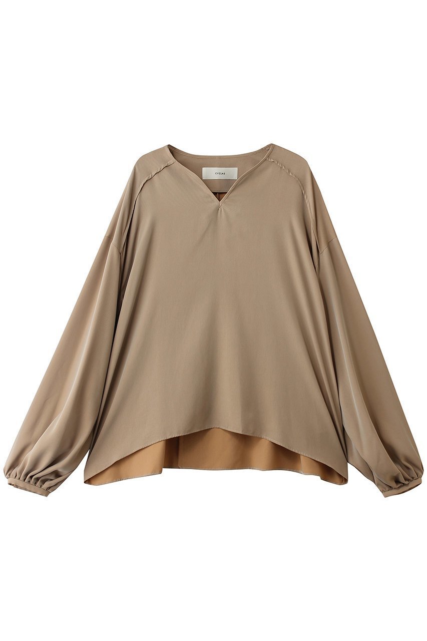 【その他のブランド/Other】の【CYCLAS】ギャザースリーブ スキッパーブラウス インテリア・キッズ・メンズ・レディースファッション・服の通販 founy(ファニー) 　ファッション　Fashion　レディースファッション　Fashion for Women　トップス・カットソー　Cut & Sew Tops　シャツ・ブラウス・オフィスカジュアル　Elegant Blouses & Button-Ups　ギャザー　Gathered, Ruffled　シンプル　Simple, Minimal　スキッパー　Skipper, Open Collar　スリーブ　Sleeve, Long Sleeve / Short Sleeve　センター　Center, Center Line　ロング　Long, Long-Length　新作・新入荷　New Arrivals / New In　ベージュ|ID: prp329100004942662 ipo3291000000037096777