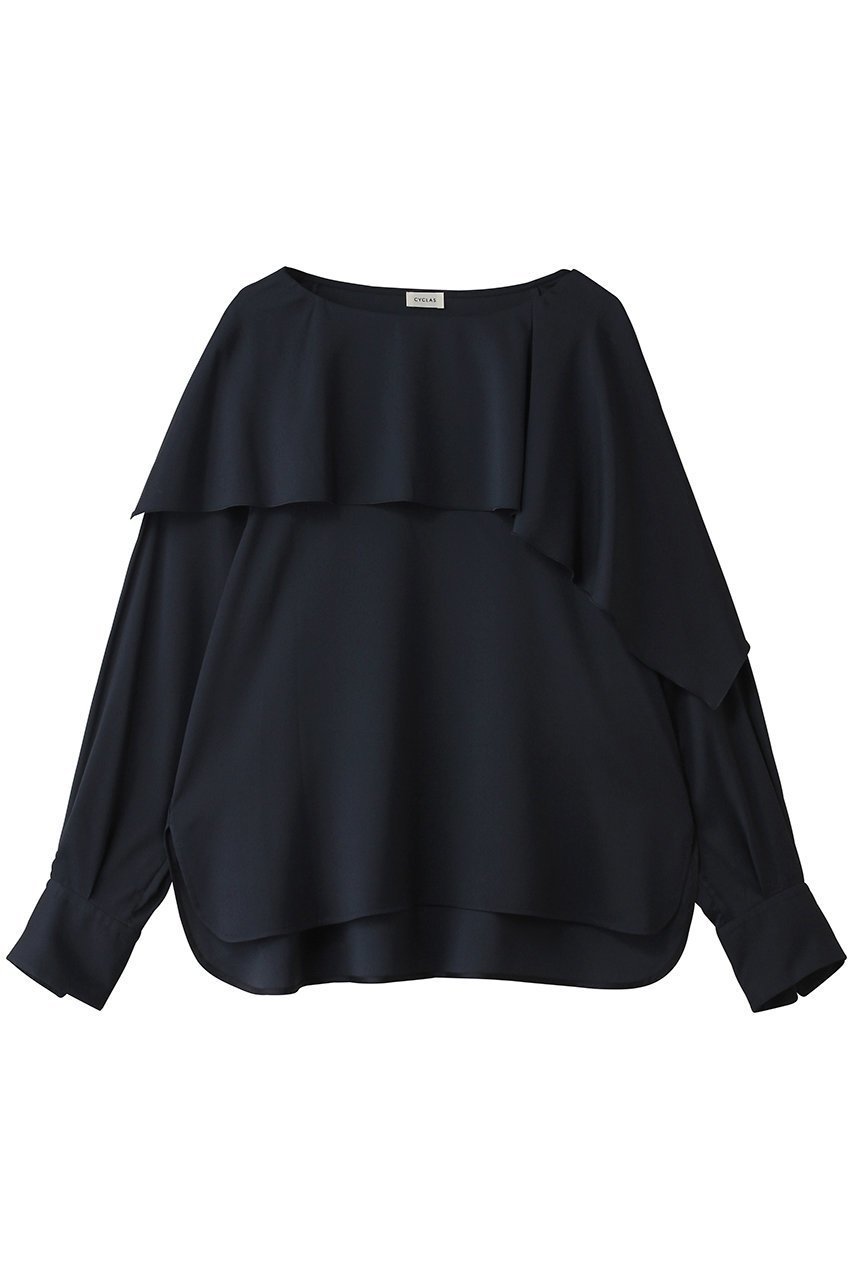 【その他のブランド/Other】の【CYCLAS】ケープ風 ブラウス インテリア・キッズ・メンズ・レディースファッション・服の通販 founy(ファニー) 　ファッション　Fashion　レディースファッション　Fashion for Women　トップス・カットソー　Cut & Sew Tops　シャツ・ブラウス・オフィスカジュアル　Elegant Blouses & Button-Ups　アシンメトリー　Asymmetrical Style　シルク　Silk, 100% Silk　スカーフ　Scarf, Neckwear　スリーブ　Sleeve, Long Sleeve / Short Sleeve　バランス　Balance, Style Balance　ロング　Long, Long-Length　新作・新入荷　New Arrivals / New In　ネイビー|ID: prp329100004942665 ipo3291000000037096797