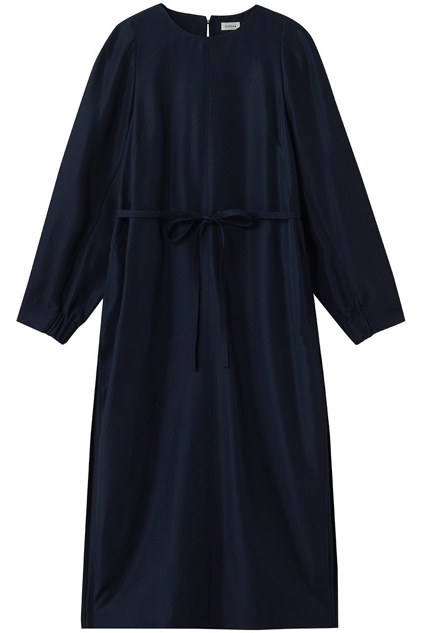 【その他のブランド/Other】の【CYCLAS】シルクコットン サイドプリーツワンピース インテリア・キッズ・メンズ・レディースファッション・服の通販 founy(ファニー) 　ファッション　Fashion　レディースファッション　Fashion for Women　ワンピース　Dresses　チュニック　Tunic Tops & Dresses　シルク　Silk, 100% Silk　シルケット　Silket, Silky Cotton　スリーブ　Sleeve, Long Sleeve / Short Sleeve　チュニック　Tunic, Long Top　リボン　Ribbon, Bow　ロング　Long, Long-Length　エレガント 上品　Elegant　新作・新入荷　New Arrivals / New In　ネイビー|ID: prp329100004942670 ipo3291000000037096834