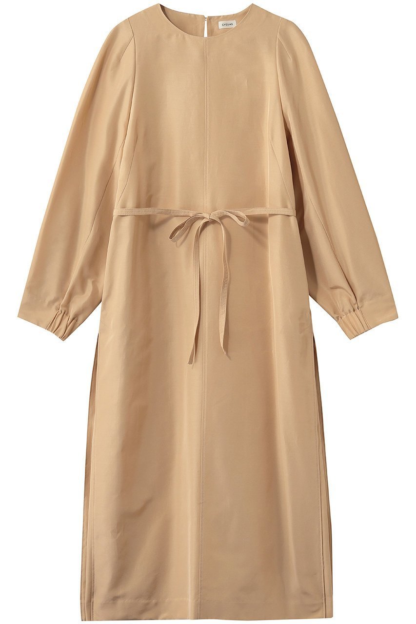 【その他のブランド/Other】の【CYCLAS】シルクコットン サイドプリーツワンピース インテリア・キッズ・メンズ・レディースファッション・服の通販 founy(ファニー) 　ファッション　Fashion　レディースファッション　Fashion for Women　ワンピース　Dresses　チュニック　Tunic Tops & Dresses　シルク　Silk, 100% Silk　シルケット　Silket, Silky Cotton　スリーブ　Sleeve, Long Sleeve / Short Sleeve　チュニック　Tunic, Long Top　リボン　Ribbon, Bow　ロング　Long, Long-Length　エレガント 上品　Elegant　新作・新入荷　New Arrivals / New In　シャンパン|ID: prp329100004942670 ipo3291000000037096835