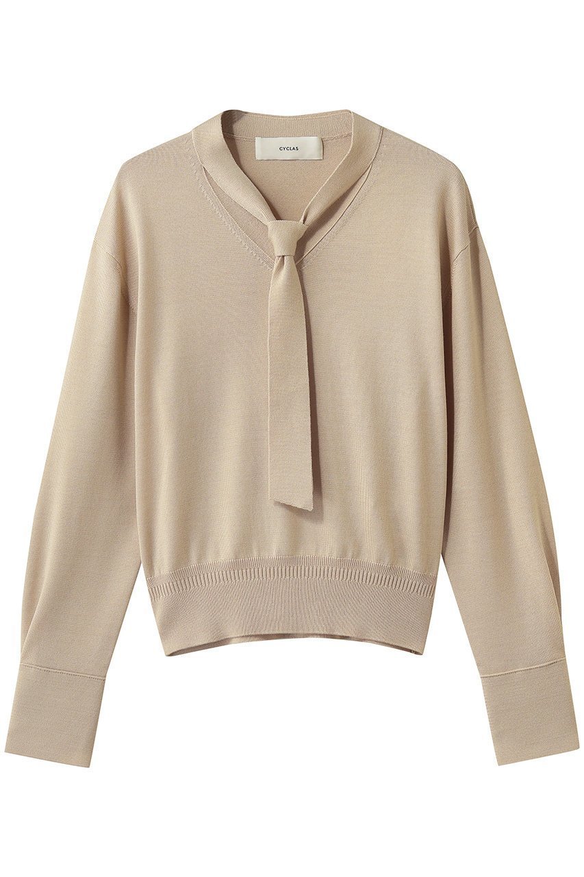 【その他のブランド/Other】の【CYCLAS】シルク混 ボウタイニット インテリア・キッズ・メンズ・レディースファッション・服の通販 founy(ファニー) 　ファッション　Fashion　レディースファッション　Fashion for Women　トップス・カットソー　Cut & Sew Tops　ニット　Knit Tops & Sweaters　カジュアルプルオーバー・ニットトップス　Pullovers & Knit Tops / Casual Pullovers　おすすめ　Recommended / Our Picks　なめらか　Smooth, Silky Texture　カフス　Cuff Design　シルク　Silk, 100% Silk　ミラノリブ　Milano Rib, Milano Stitch　新作・新入荷　New Arrivals / New In　ベージュ|ID: prp329100004942678 ipo3291000000037096894