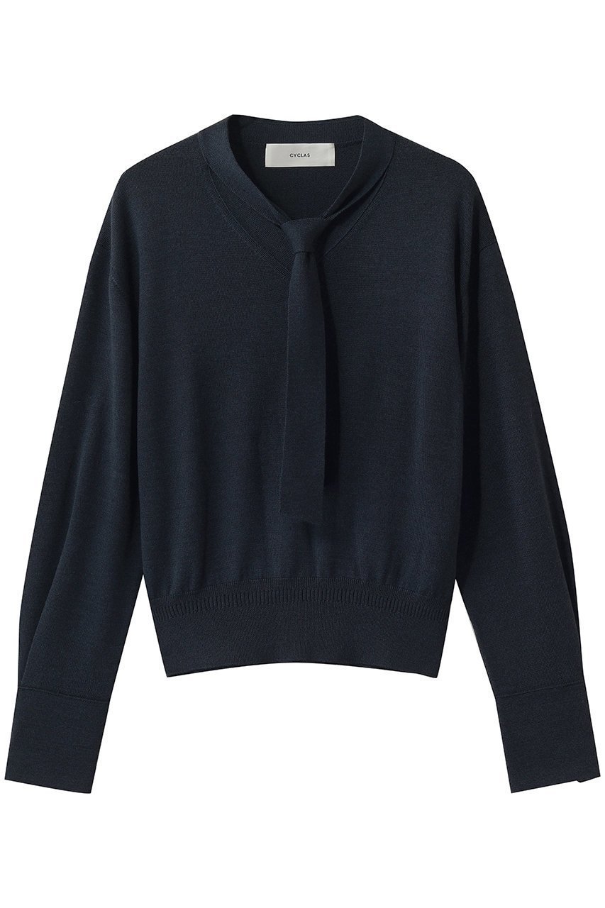 【その他のブランド/Other】の【CYCLAS】シルク混 ボウタイニット インテリア・キッズ・メンズ・レディースファッション・服の通販 founy(ファニー) 　ファッション　Fashion　レディースファッション　Fashion for Women　トップス・カットソー　Cut & Sew Tops　ニット　Knit Tops & Sweaters　カジュアルプルオーバー・ニットトップス　Pullovers & Knit Tops / Casual Pullovers　おすすめ　Recommended / Our Picks　なめらか　Smooth, Silky Texture　カフス　Cuff Design　シルク　Silk, 100% Silk　ミラノリブ　Milano Rib, Milano Stitch　新作・新入荷　New Arrivals / New In　ネイビー|ID: prp329100004942678 ipo3291000000037096895