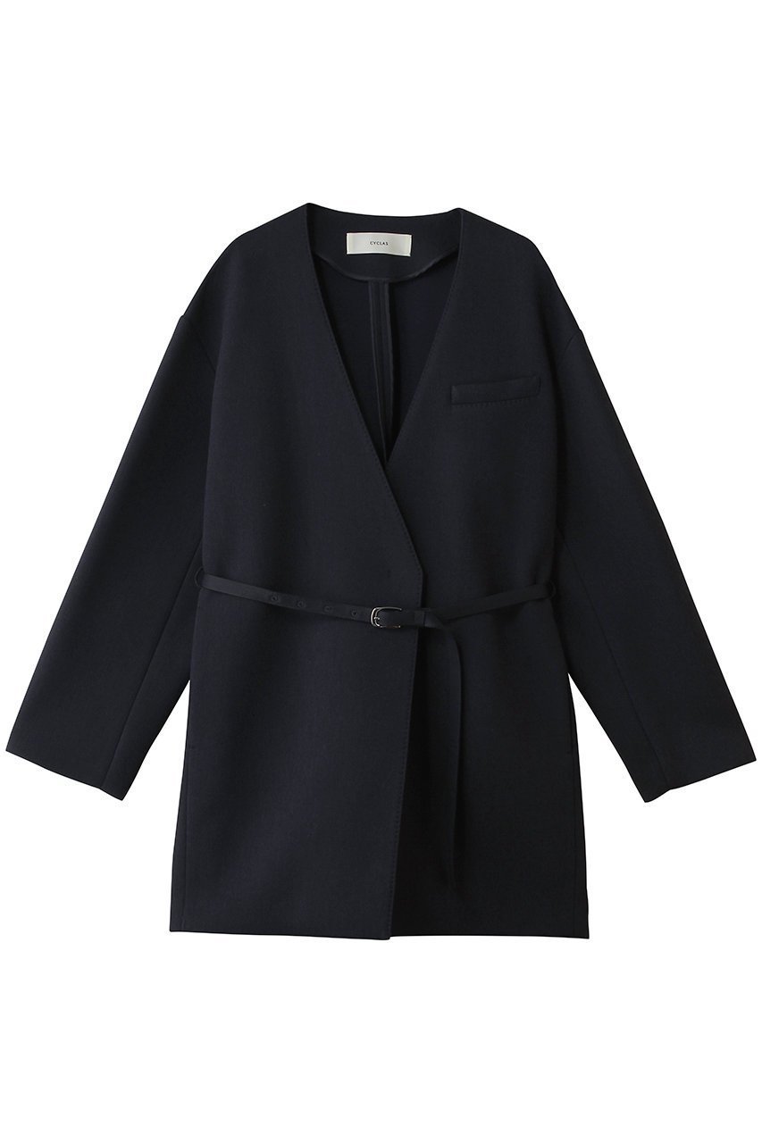 【その他のブランド/Other】の【CYCLAS】ベルト付き ボンディングジャケット インテリア・キッズ・メンズ・レディースファッション・服の通販 founy(ファニー) 　ファッション　Fashion　レディースファッション　Fashion for Women　アウター　Coat / Outerwear Collection　コート・ロングコート・ピーコート　Long Coats, Peacoats & More　レディースジャケット・軽アウター　Jackets　ベルト&ウエストマーク　Belts & Waist Accessories　おすすめ　Recommended / Our Picks　エレガント 上品　Elegant　ショート　Short, Short Length　シンプル　Simple, Minimal　ジャケット　Jacket, Outerwear　ボンディング　Bonding, Bonded Fabric　新作・新入荷　New Arrivals / New In　ネイビー|ID: prp329100004942684 ipo3291000000037096942