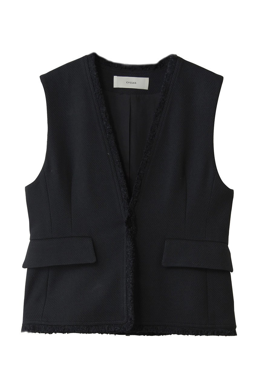 【その他のブランド/Other】の【CYCLAS】フリンジ付きジレ インテリア・キッズ・メンズ・レディースファッション・服の通販 founy(ファニー) 　ファッション　Fashion　レディースファッション　Fashion for Women　アウター　Coat / Outerwear Collection　レディースジャケット・軽アウター　Jackets　インナー　Innerwear　コンパクト　Compact, Small Size　シェイプ　Shape, Slim Fit　シンプル　Simple, Minimal　ジャケット　Jacket, Outerwear　ノースリーブ　Sleeveless, No-Sleeve　バスケット　Basket, Basket Bag　フリンジ　Fringe, Tassel　フロント　Front, Front Design　ブライト　Bright, Shiny　ベスト　Vest, Waistcoat　ポケット　Pocket, Pocket Detail　マニッシュ　Mannish, Boyish　エレガント 上品　Elegant　新作・新入荷　New Arrivals / New In　ネイビー|ID: prp329100004942685 ipo3291000000037096953