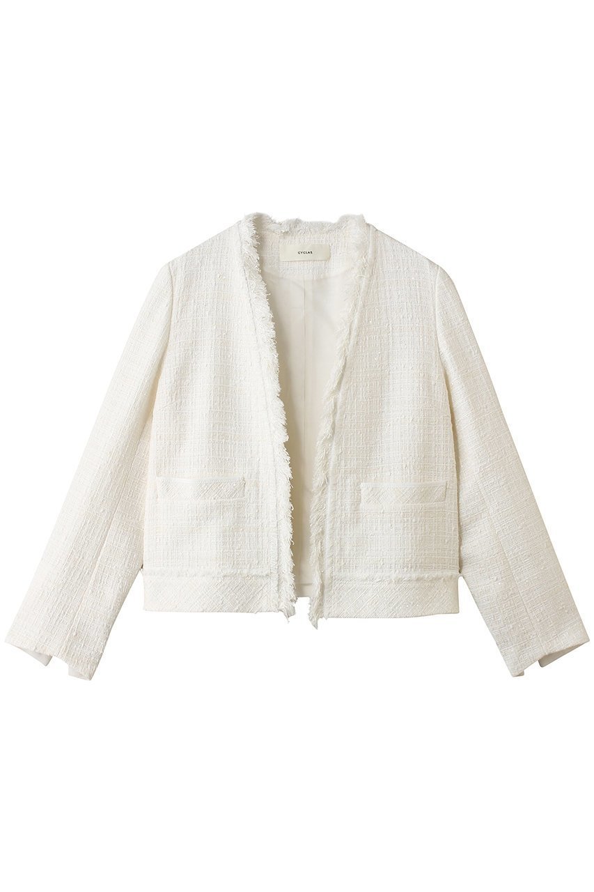 【その他のブランド/Other】の【CYCLAS】Vネック ツイードジャケット インテリア・キッズ・メンズ・レディースファッション・服の通販 founy(ファニー) 　ファッション　Fashion　レディースファッション　Fashion for Women　アウター　Coat / Outerwear Collection　レディースジャケット・軽アウター　Jackets　おすすめ　Recommended / Our Picks　イタリア　Italy　オケージョン　Occasion Wear　コンパクト　Compact, Small Size　ジャケット　Jacket, Outerwear　セットアップ　Set-Up, Coordinated Outfit　ダウン　Down, Puffer　ツイード　Twill, Twill Weave　デニム　Denim, Jeans Material　トリミング　Trimming, Decorative Edge　バイアス　Bias, Diagonal Cut　ボックス　Boxy, Box Shape　ポケット　Pocket, Pocket Detail　新作・新入荷　New Arrivals / New In　オフホワイト|ID: prp329100004942688 ipo3291000000037096979