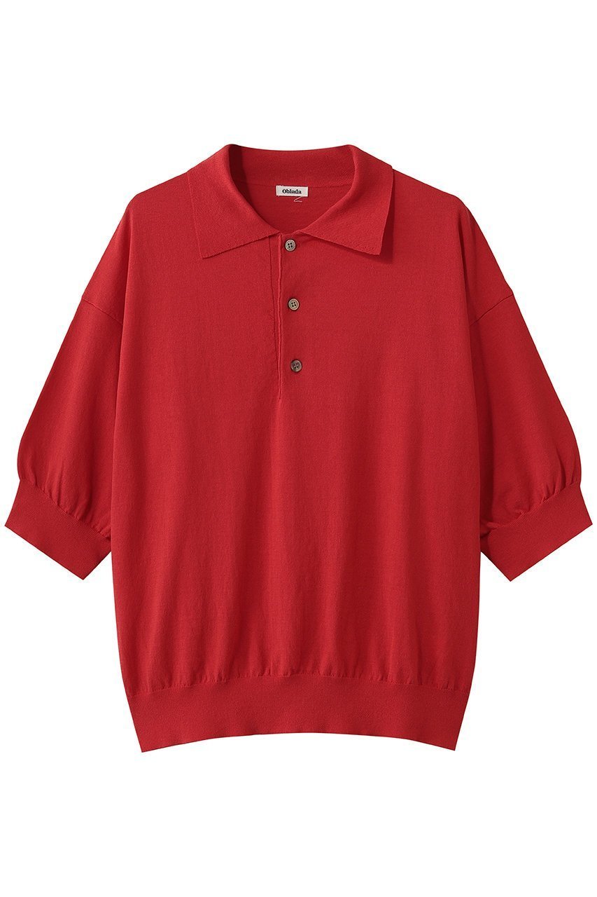 【オブラダ/Oblada】のサマーヘンリーポロニット インテリア・キッズ・メンズ・レディースファッション・服の通販 founy(ファニー) 　ファッション　Fashion　レディースファッション　Fashion for Women　トップス・カットソー　Cut & Sew Tops　ニット　Knit Tops & Sweaters　カジュアルプルオーバー・ニットトップス　Pullovers & Knit Tops / Casual Pullovers　スポーティ　Sporty, Casual Athletic　フォルム　Silhouette, Form　エレガント 上品　Elegant　夏　Summer　新作・新入荷　New Arrivals / New In　レッド|ID: prp329100004942693 ipo3291000000037097037