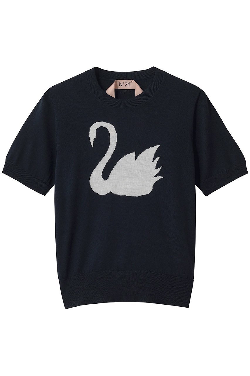 【ヌメロ ヴェントゥーノ/N°21】のスワン ショートスリーブニット 人気、トレンドファッション・服の通販 founy(ファニー) 　ファッション　Fashion　レディースファッション　Fashion for Women　トップス・カットソー　Cut & Sew Tops　ニット　Knit Tops & Sweaters　カジュアルプルオーバー・ニットトップス　Pullovers & Knit Tops / Casual Pullovers　カットオフ　Cut-Off Design　カーゴパンツ　Cargo Pants, Utility Pants　グラフィック　Graphic, Graphic Design　コンパクト　Compact, Small Size　デニム　Denim, Jeans Material　フロント　Front, Front Design　ボトム　Bottoms, Lower Wear　モチーフ　Motif, Design Theme　ワイド　Wide, Wide Fit　夏　Summer　新作・新入荷　New Arrivals / New In　 other-1|ID: prp329100004942697 ipo3291000000037097068