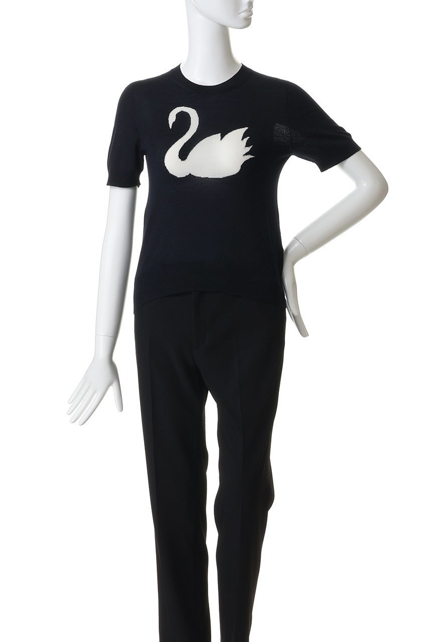 【ヌメロ ヴェントゥーノ/N°21】のスワン ショートスリーブニット 人気、トレンドファッション・服の通販 founy(ファニー) 　ファッション　Fashion　レディースファッション　Fashion for Women　トップス・カットソー　Cut & Sew Tops　ニット　Knit Tops & Sweaters　カジュアルプルオーバー・ニットトップス　Pullovers & Knit Tops / Casual Pullovers　カットオフ　Cut-Off Design　カーゴパンツ　Cargo Pants, Utility Pants　グラフィック　Graphic, Graphic Design　コンパクト　Compact, Small Size　デニム　Denim, Jeans Material　フロント　Front, Front Design　ボトム　Bottoms, Lower Wear　モチーフ　Motif, Design Theme　ワイド　Wide, Wide Fit　夏　Summer　新作・新入荷　New Arrivals / New In　other-2|ID: prp329100004942697 ipo3291000000037097070