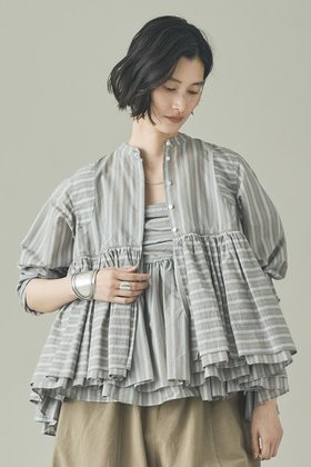 【カレンソロジー/Curensology】 ストライプレイヤードギャザーブラウス人気、トレンドファッション・服の通販 founy(ファニー) ファッション Fashion レディースファッション Fashion for Women トップス・カットソー Cut & Sew Tops シャツ・ブラウス・オフィスカジュアル Elegant Blouses & Button-Ups エアリー Airy Texture ギャザー Gathered, Ruffled ショート Short, Short Length スタイリッシュ Stylish, Fashionable ストライプ Stripe, Striped Pattern スリーブ Sleeve, Long Sleeve / Short Sleeve ランダム Random, Irregular 再入荷 Restock / Back in Stock 春 Spring |ID:prp329100004942703