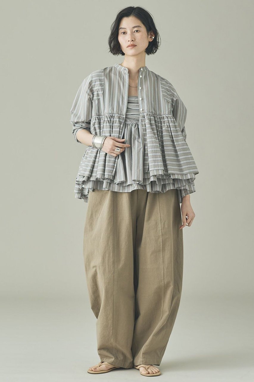 【カレンソロジー/Curensology】のストライプレイヤードギャザーブラウス 人気、トレンドファッション・服の通販 founy(ファニー) 　ファッション　Fashion　レディースファッション　Fashion for Women　トップス・カットソー　Cut & Sew Tops　シャツ・ブラウス・オフィスカジュアル　Elegant Blouses & Button-Ups　エアリー　Airy Texture　ギャザー　Gathered, Ruffled　ショート　Short, Short Length　スタイリッシュ　Stylish, Fashionable　ストライプ　Stripe, Striped Pattern　スリーブ　Sleeve, Long Sleeve / Short Sleeve　ランダム　Random, Irregular　再入荷　Restock / Back in Stock　春　Spring　other-5|ID: prp329100004942703 ipo3291000000037097136