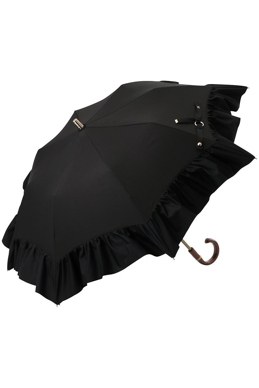 【グレイシー/Gracy】の【晴雨兼用】楽折傘 Peplum Frill インテリア・キッズ・メンズ・レディースファッション・服の通販 founy(ファニー) 　ファッション　Fashion　レディースファッション　Fashion for Women　レイングッズ・傘・晴雨兼用傘　Umbrellas & Rain Gear　ウッド　Wooden Design　コンビ　Combo, Combination Style　スマート　Smart, Elegant　ハンカチ　Handkerchief, Hanky　フリル　Frill, Ruffle　ペプラム　Peplum, Flared Hem　メタル　Metal, Metal Parts　エレガント 上品　Elegant　傘　Umbrella, Parasol　新作・新入荷　New Arrivals / New In　時計　Watch, Wristwatch　ブラック|ID: prp329100004942890 ipo3291000000037099902