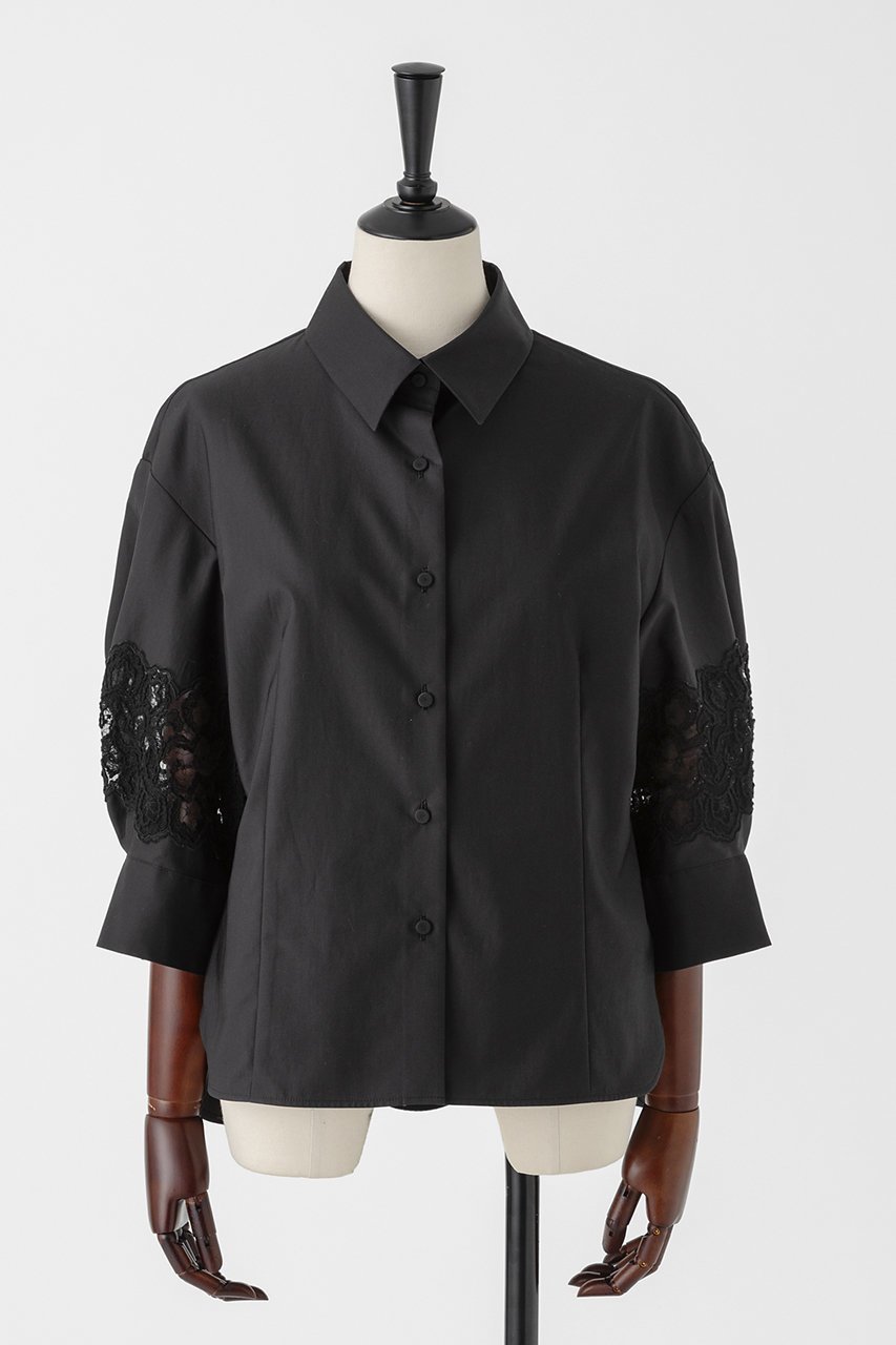 【オーヴィル/EAUVIRE】のレーススリーブシャツ インテリア・キッズ・メンズ・レディースファッション・服の通販 founy(ファニー) 　ファッション　Fashion　レディースファッション　Fashion for Women　トップス・カットソー　Cut & Sew Tops　シャツ・ブラウス・オフィスカジュアル　Elegant Blouses & Button-Ups　エレガント 上品　Elegant　サテン　Satin, Glossy Fabric　スリーブ　Sleeve, Long Sleeve / Short Sleeve　フランス　France, French　レース　Lace, Lace Fabric　ロング　Long, Long-Length　別注　Limited Edition, Custom Order　新作・新入荷　New Arrivals / New In　ブラック|ID: prp329100004942895 ipo3291000000037099945