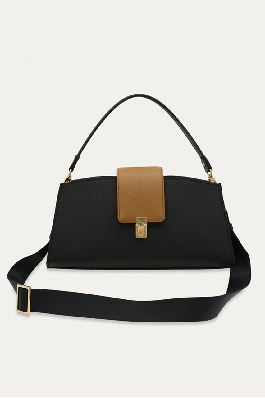 【クルニ/CULLNI】のFlap Trapezoid レザー バッグ インテリア・キッズ・メンズ・レディースファッション・服の通販 founy(ファニー) 　ファッション　Fashion　レディースファッション　Fashion for Women　バッグ　Bags　ユニセックス　Unisex, Genderless　フォルム　Silhouette, Form　フラップ　Flap, Flap Pocket　ポケット　Pocket, Pocket Detail　ラップ　Wrap, Wrap Design　新作・新入荷　New Arrivals / New In　ブラック×アンバー|ID: prp329100004942896 ipo3291000000037099956