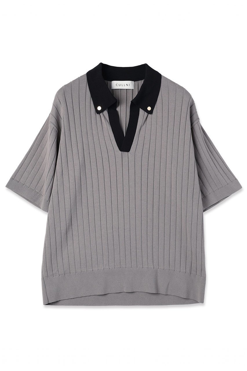 【クルニ/CULLNI】の【UNISEX】ワイド リブ スキッパー カラー ショートスリーブ ニット インテリア・キッズ・メンズ・レディースファッション・服の通販 founy(ファニー) 　ファッション　Fashion　レディースファッション　Fashion for Women　トップス・カットソー　Cut & Sew Tops　ニット　Knit Tops & Sweaters　カジュアルプルオーバー・ニットトップス　Pullovers & Knit Tops / Casual Pullovers　ユニセックス　Unisex, Genderless　エアリー　Airy Texture　ショート　Short, Short Length　スキッパー　Skipper, Open Collar　スリーブ　Sleeve, Long Sleeve / Short Sleeve　ワイド　Wide, Wide Fit　エレガント 上品　Elegant　新作・新入荷　New Arrivals / New In　グレー|ID: prp329100004942899 ipo3291000000037099986