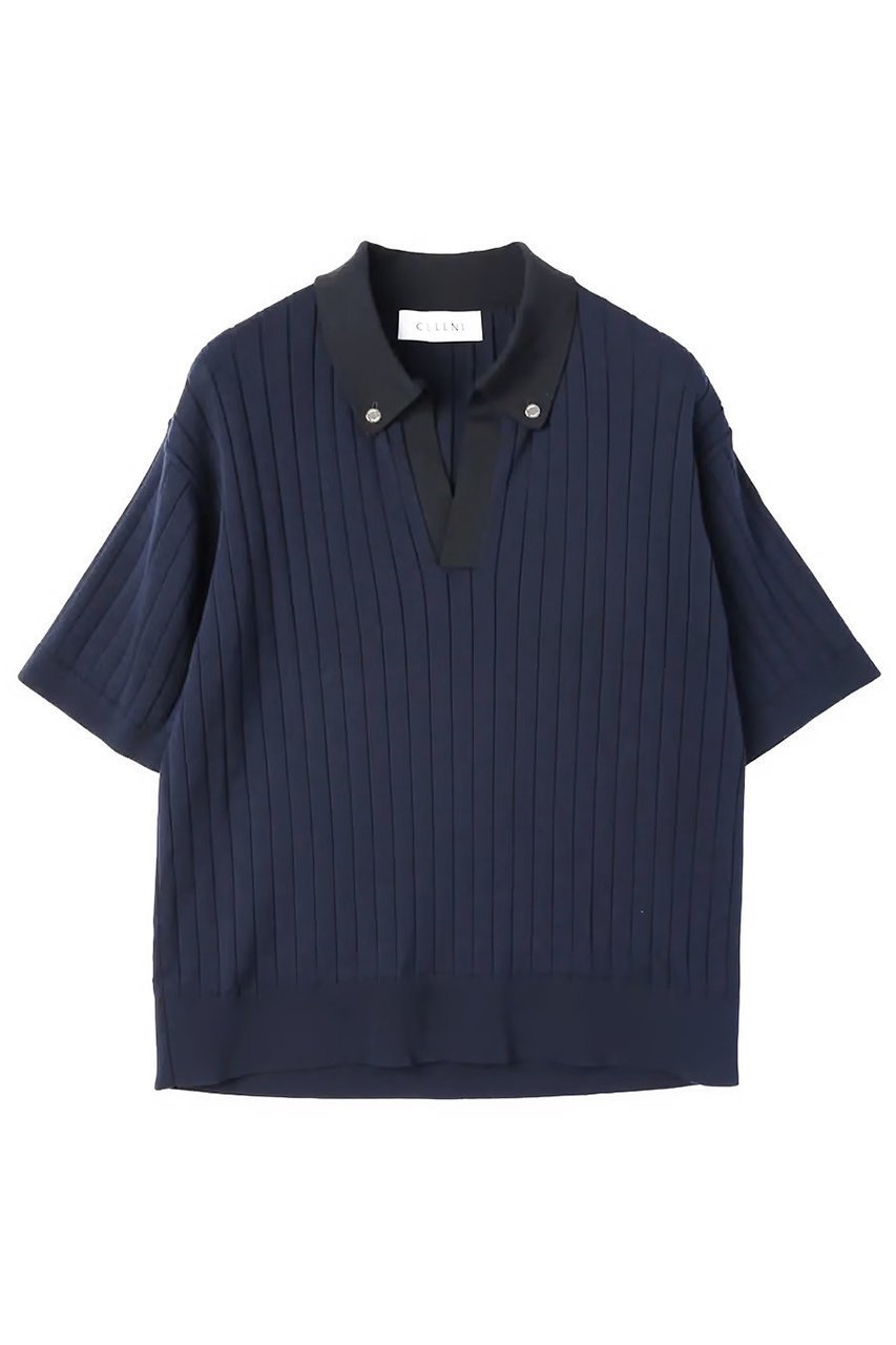 【クルニ/CULLNI】の【UNISEX】ワイド リブ スキッパー カラー ショートスリーブ ニット インテリア・キッズ・メンズ・レディースファッション・服の通販 founy(ファニー) 　ファッション　Fashion　レディースファッション　Fashion for Women　トップス・カットソー　Cut & Sew Tops　ニット　Knit Tops & Sweaters　カジュアルプルオーバー・ニットトップス　Pullovers & Knit Tops / Casual Pullovers　ユニセックス　Unisex, Genderless　エアリー　Airy Texture　ショート　Short, Short Length　スキッパー　Skipper, Open Collar　スリーブ　Sleeve, Long Sleeve / Short Sleeve　ワイド　Wide, Wide Fit　エレガント 上品　Elegant　新作・新入荷　New Arrivals / New In　ダリーネイビー|ID: prp329100004942899 ipo3291000000037099987