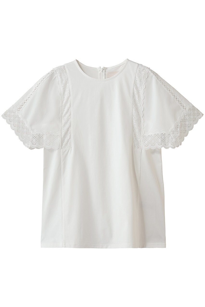 【マリリンムーン/MARILYN MOON】のレースハンカチーフスリーブトップス インテリア・キッズ・メンズ・レディースファッション・服の通販 founy(ファニー) 　ファッション　Fashion　レディースファッション　Fashion for Women　トップス・カットソー　Cut & Sew Tops　シャツ・ブラウス・オフィスカジュアル　Elegant Blouses & Button-Ups　ロングTシャツ・Tシャツ　Longline T-Shirts & Tees　カットソー・ベーシックTシャツ　Cut-and-Sewn Tops / Stretch Tees & Basics　エレガント 上品　Elegant　ショート　Short, Short Length　シンプル　Simple, Minimal　スリーブ　Sleeve, Long Sleeve / Short Sleeve　ハンカチ　Handkerchief, Hanky　バランス　Balance, Style Balance　ボトム　Bottoms, Lower Wear　モダン　Modern, Contemporary　レース　Lace, Lace Fabric　夏　Summer　新作・新入荷　New Arrivals / New In　透かし　Cut-Out, Lacework　オフホワイト|ID: prp329100004942944 ipo3291000000037100301