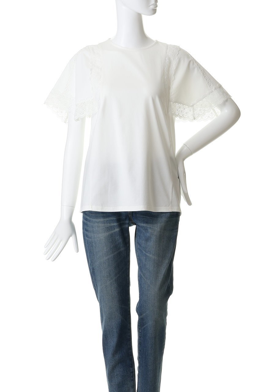 【マリリンムーン/MARILYN MOON】のレースハンカチーフスリーブトップス 人気、トレンドファッション・服の通販 founy(ファニー) 　ファッション　Fashion　レディースファッション　Fashion for Women　トップス・カットソー　Cut & Sew Tops　シャツ・ブラウス・オフィスカジュアル　Elegant Blouses & Button-Ups　ロングTシャツ・Tシャツ　Longline T-Shirts & Tees　カットソー・ベーシックTシャツ　Cut-and-Sewn Tops / Stretch Tees & Basics　エレガント 上品　Elegant　ショート　Short, Short Length　シンプル　Simple, Minimal　スリーブ　Sleeve, Long Sleeve / Short Sleeve　ハンカチ　Handkerchief, Hanky　バランス　Balance, Style Balance　ボトム　Bottoms, Lower Wear　モダン　Modern, Contemporary　レース　Lace, Lace Fabric　夏　Summer　新作・新入荷　New Arrivals / New In　透かし　Cut-Out, Lacework　other-2|ID: prp329100004942944 ipo3291000000037100302