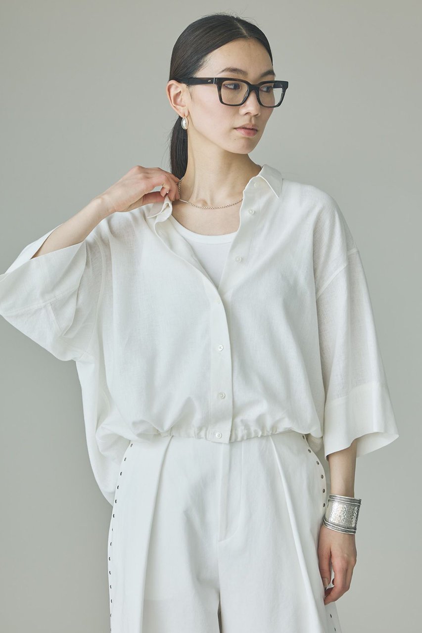 【カレンソロジー/Curensology】のリネンミックスドロストシャツ 人気、トレンドファッション・服の通販 founy(ファニー) 　ファッション　Fashion　レディースファッション　Fashion for Women　トップス・カットソー　Cut & Sew Tops　シャツ・ブラウス・オフィスカジュアル　Elegant Blouses & Button-Ups　おすすめ　Recommended / Our Picks　ショート　Short, Short Length　ストレッチ　Stretch, Stretchy Fabric　スリーブ　Sleeve, Long Sleeve / Short Sleeve　セットアップ　Set-Up, Coordinated Outfit　フィット　Fit, Slim Fit　リネン　Linen, Linen Fabric　人気　Popular, Best Seller　新作・新入荷　New Arrivals / New In　 other-1|ID: prp329100004942970 ipo3291000000037100465