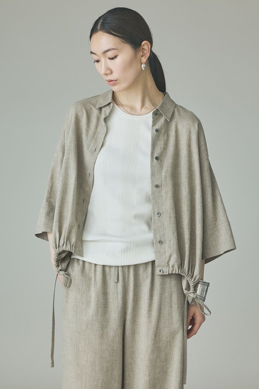 【カレンソロジー/Curensology】のリネンミックスドロストシャツ インテリア・キッズ・メンズ・レディースファッション・服の通販 founy(ファニー) 　ファッション　Fashion　レディースファッション　Fashion for Women　トップス・カットソー　Cut & Sew Tops　シャツ・ブラウス・オフィスカジュアル　Elegant Blouses & Button-Ups　おすすめ　Recommended / Our Picks　ショート　Short, Short Length　ストレッチ　Stretch, Stretchy Fabric　スリーブ　Sleeve, Long Sleeve / Short Sleeve　セットアップ　Set-Up, Coordinated Outfit　フィット　Fit, Slim Fit　リネン　Linen, Linen Fabric　人気　Popular, Best Seller　新作・新入荷　New Arrivals / New In　ベージュ|ID: prp329100004942970 ipo3291000000037100468