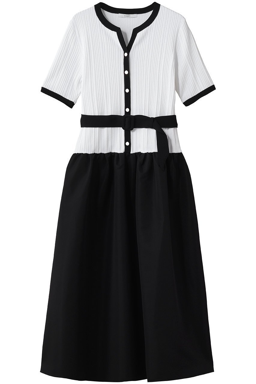 【アナイ/ANAYI】のグログランコンビベルト付ワンピース インテリア・キッズ・メンズ・レディースファッション・服の通販 founy(ファニー) 　ファッション　Fashion　レディースファッション　Fashion for Women　ワンピース　Dresses　チュニック　Tunic Tops & Dresses　ベルト&ウエストマーク　Belts & Waist Accessories　カーディガン　Cardigan, Knitwear　ジャケット　Jacket, Outerwear　チュニック　Tunic, Long Top　ドッキング　Docking, Mixed Material　フレア　Flare, Flared　新作・新入荷　New Arrivals / New In　ブラック|ID: prp329100004942985 ipo3291000000037100580