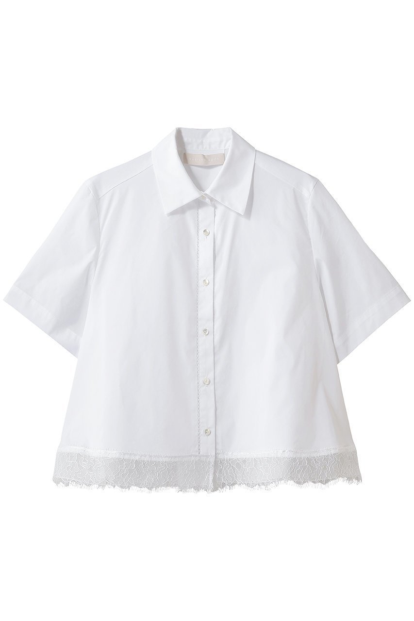 【マリリンムーン/MARILYN MOON】のヘムレースフレアシャツ インテリア・キッズ・メンズ・レディースファッション・服の通販 founy(ファニー) 　ファッション　Fashion　レディースファッション　Fashion for Women　トップス・カットソー　Cut & Sew Tops　シャツ・ブラウス・オフィスカジュアル　Elegant Blouses & Button-Ups　エレガント 上品　Elegant　オーガンジー　Organza Fabric　コンパクト　Compact, Small Size　ショート　Short, Short Length　スリーブ　Sleeve, Long Sleeve / Short Sleeve　バランス　Balance, Style Balance　ボトム　Bottoms, Lower Wear　モダン　Modern, Contemporary　レース　Lace, Lace Fabric　新作・新入荷　New Arrivals / New In　透かし　Cut-Out, Lacework　ホワイト|ID: prp329100004948293 ipo3291000000037132999